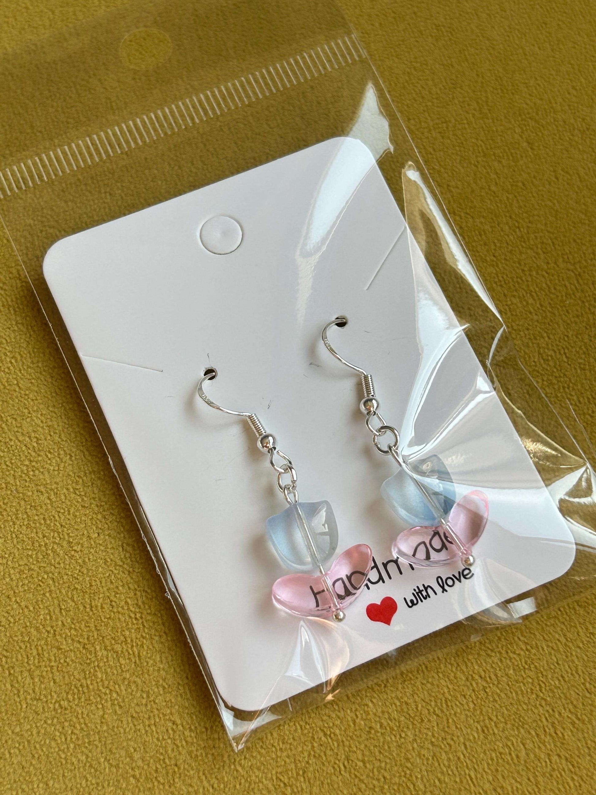 Handmade Cute Coquette Sterling Silver Tulip Earrings Blue Pink
