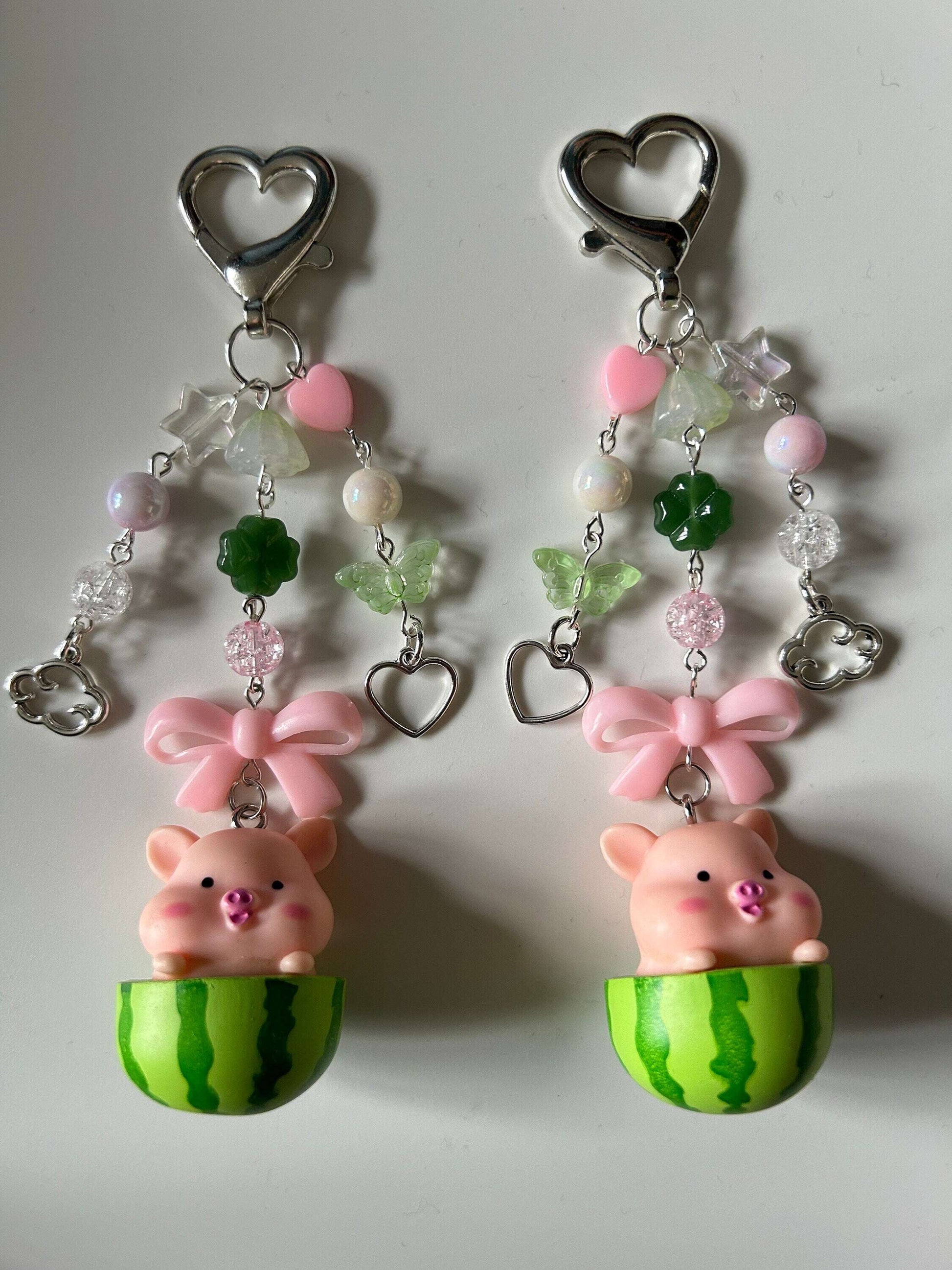 HANDMADE Cute Kawaii Piggy in a Watermelon Keychain