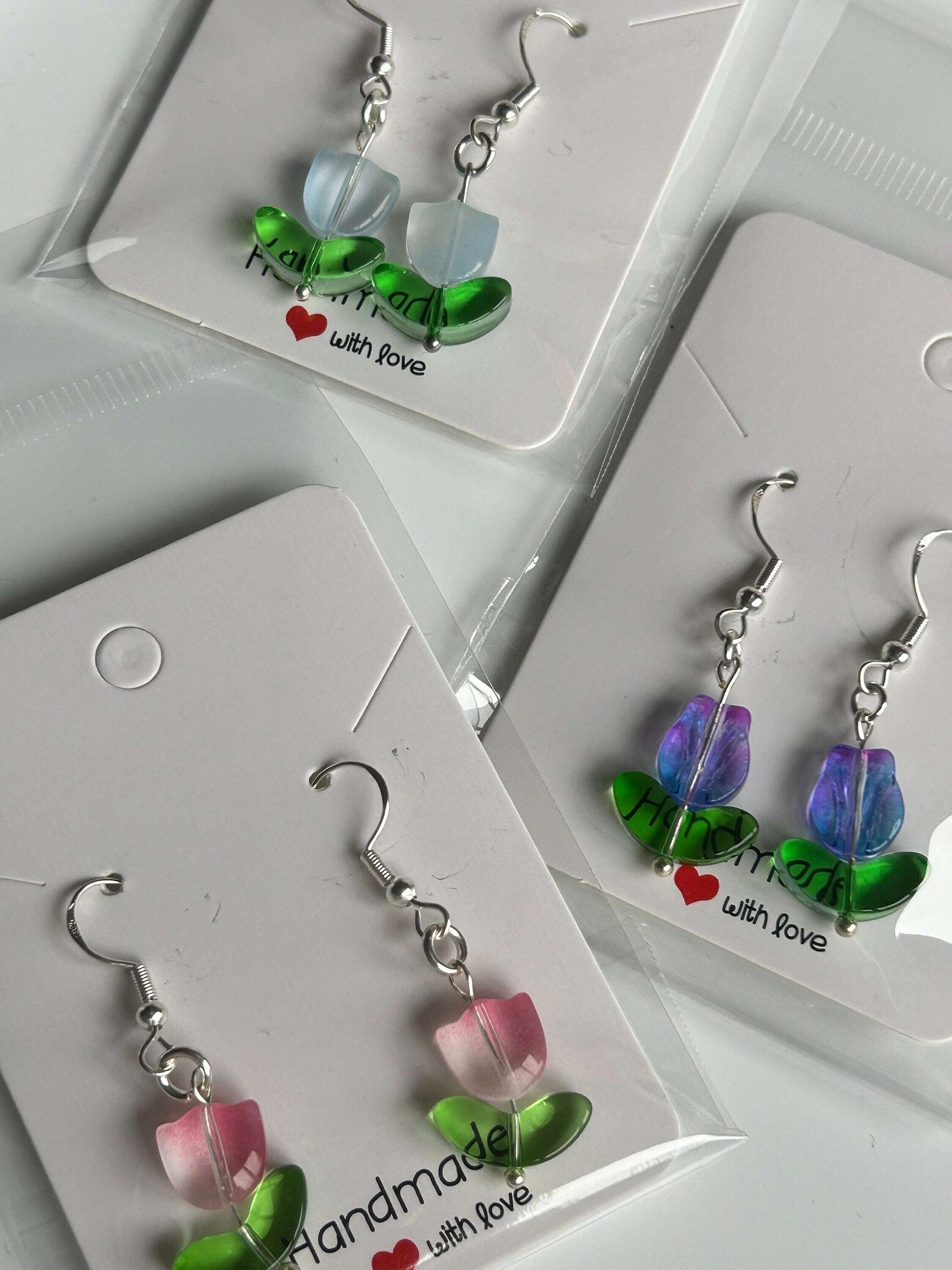 Handmade Cute Coquette Sterling Silver Tulip Earrings
