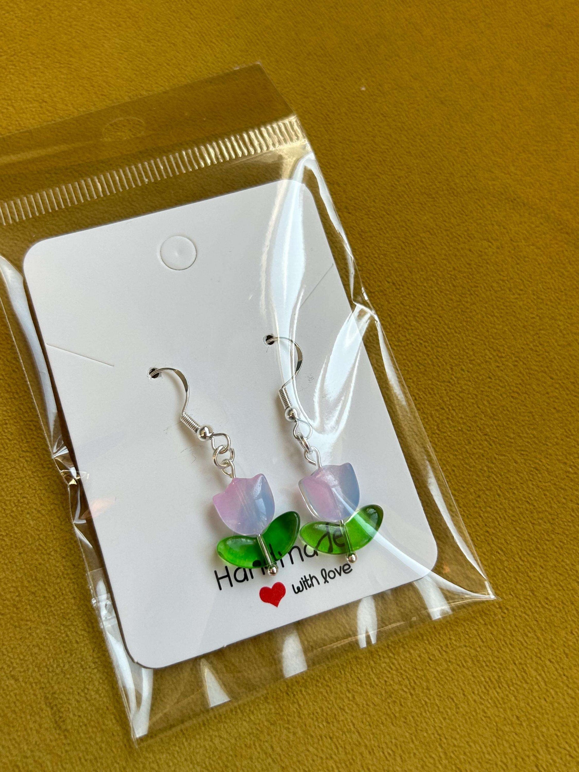 Handmade Cute Coquette Sterling Silver Tulip Earrings Ombre Purple