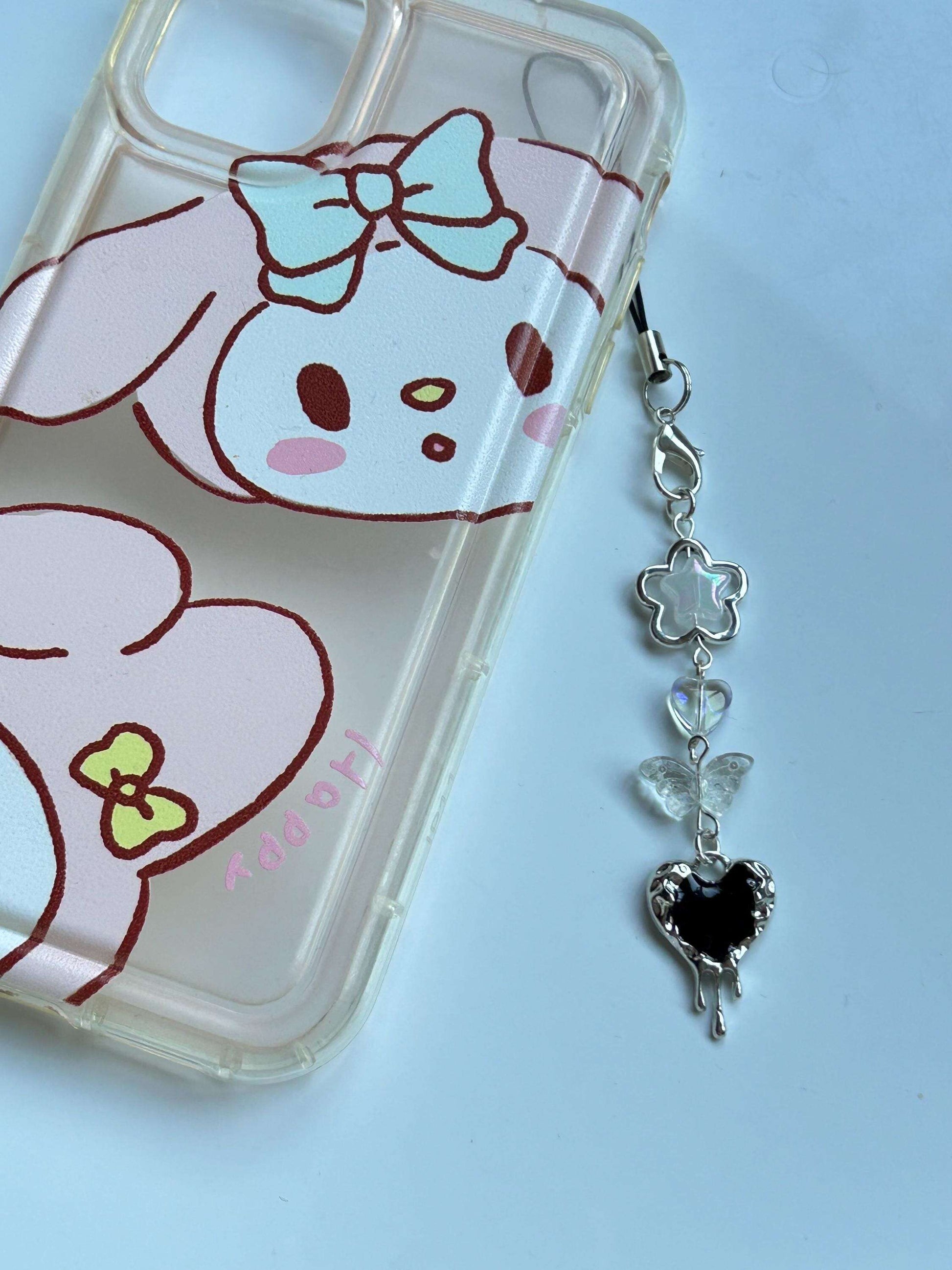 HANDMADE Cute Whimsical Phone Charms Black Drip Heart