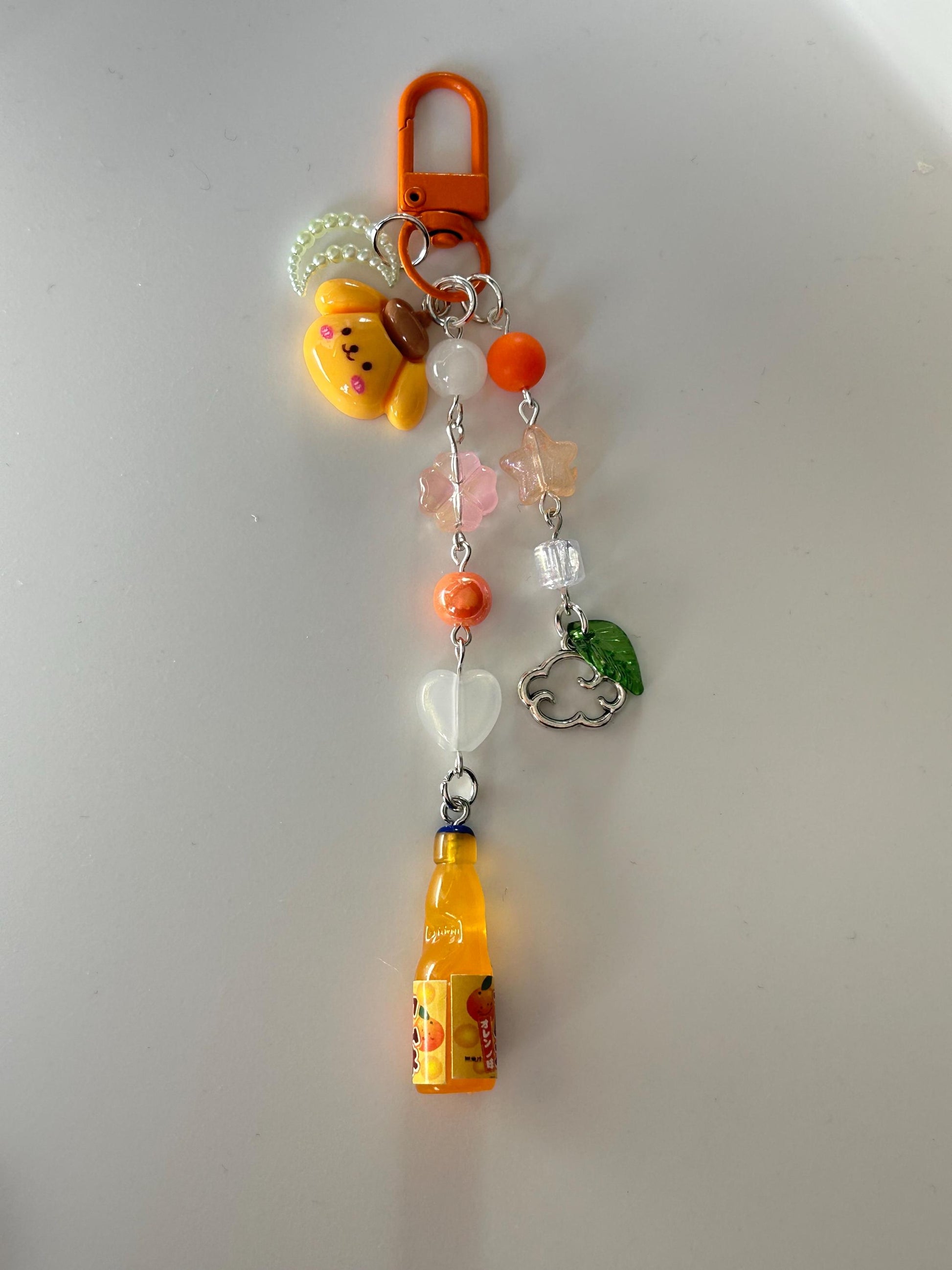 HANDMADE Kawaii Cute Themed Sanrio Ramune Drink Bottle Keychains Pompom Orange