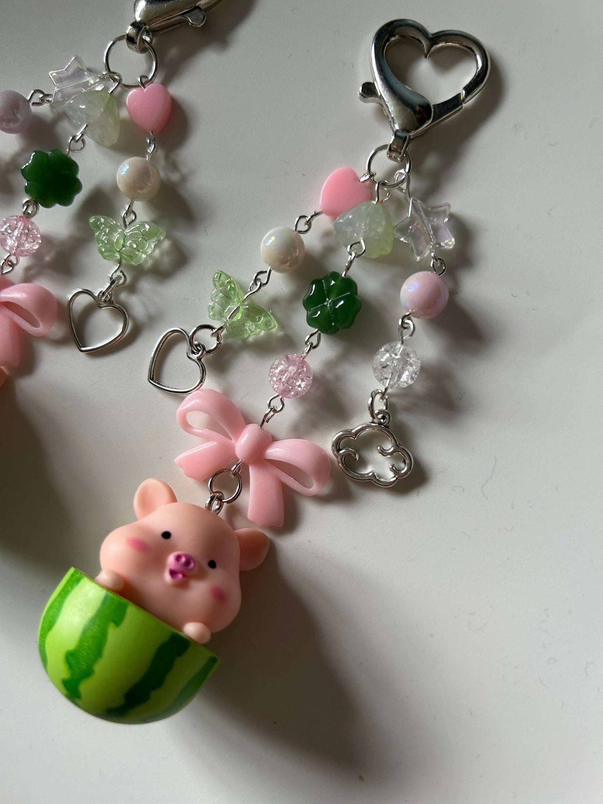 HANDMADE Cute Kawaii Piggy in a Watermelon Keychain