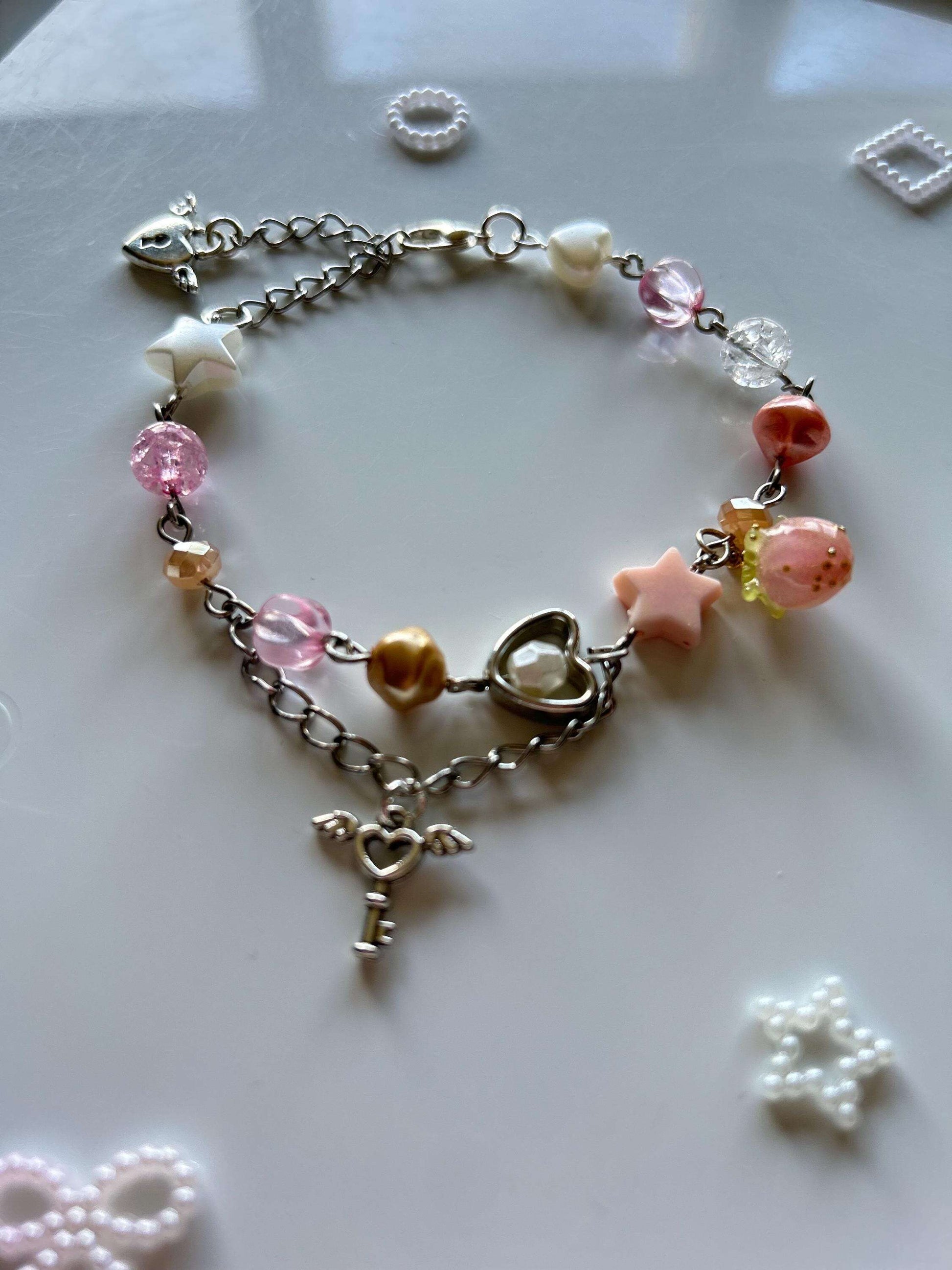 Pretty Handmade Coquette Beaded Bracelets Love Strawberries