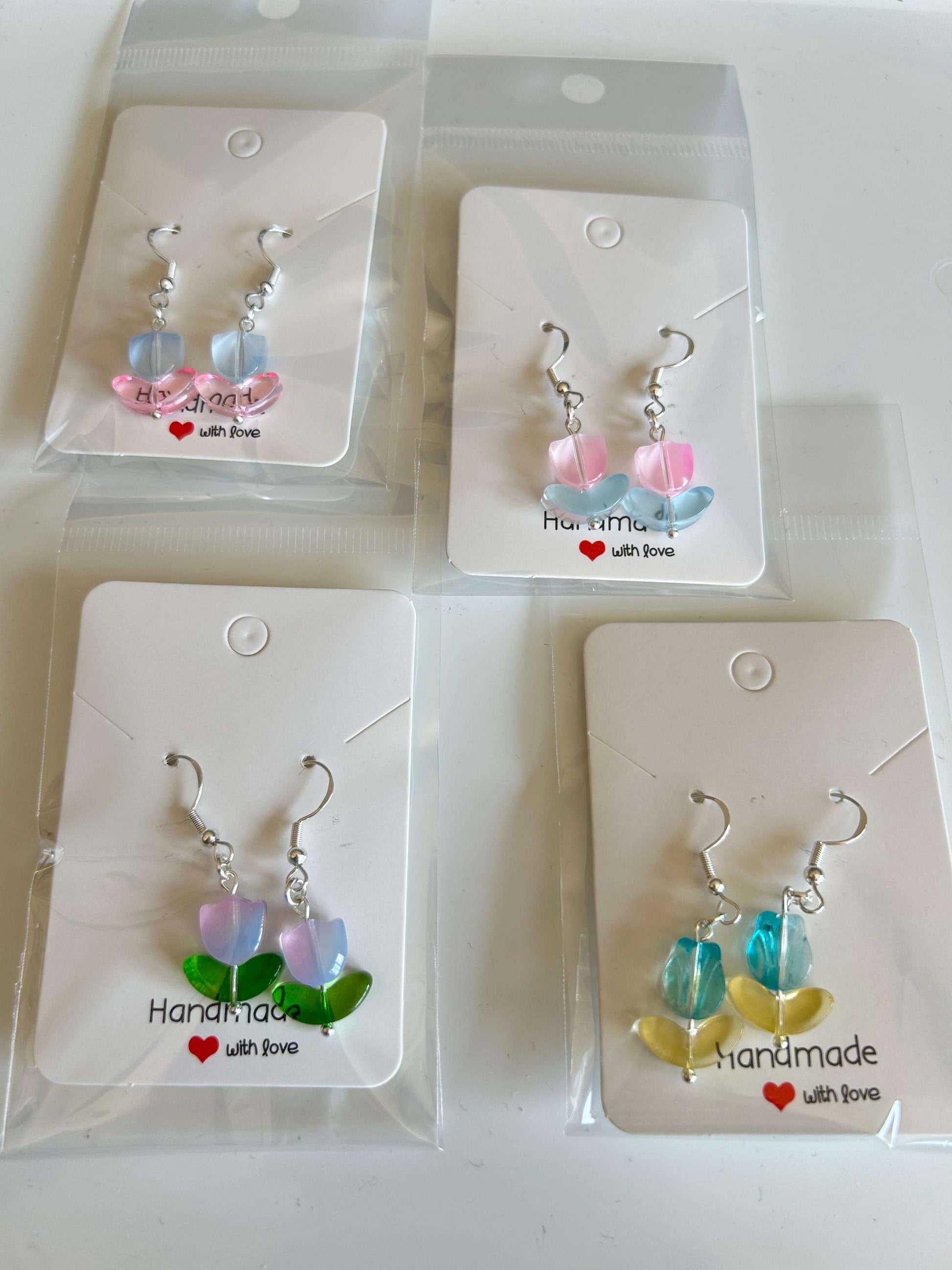 Handmade Cute Coquette Sterling Silver Tulip Earrings Blue