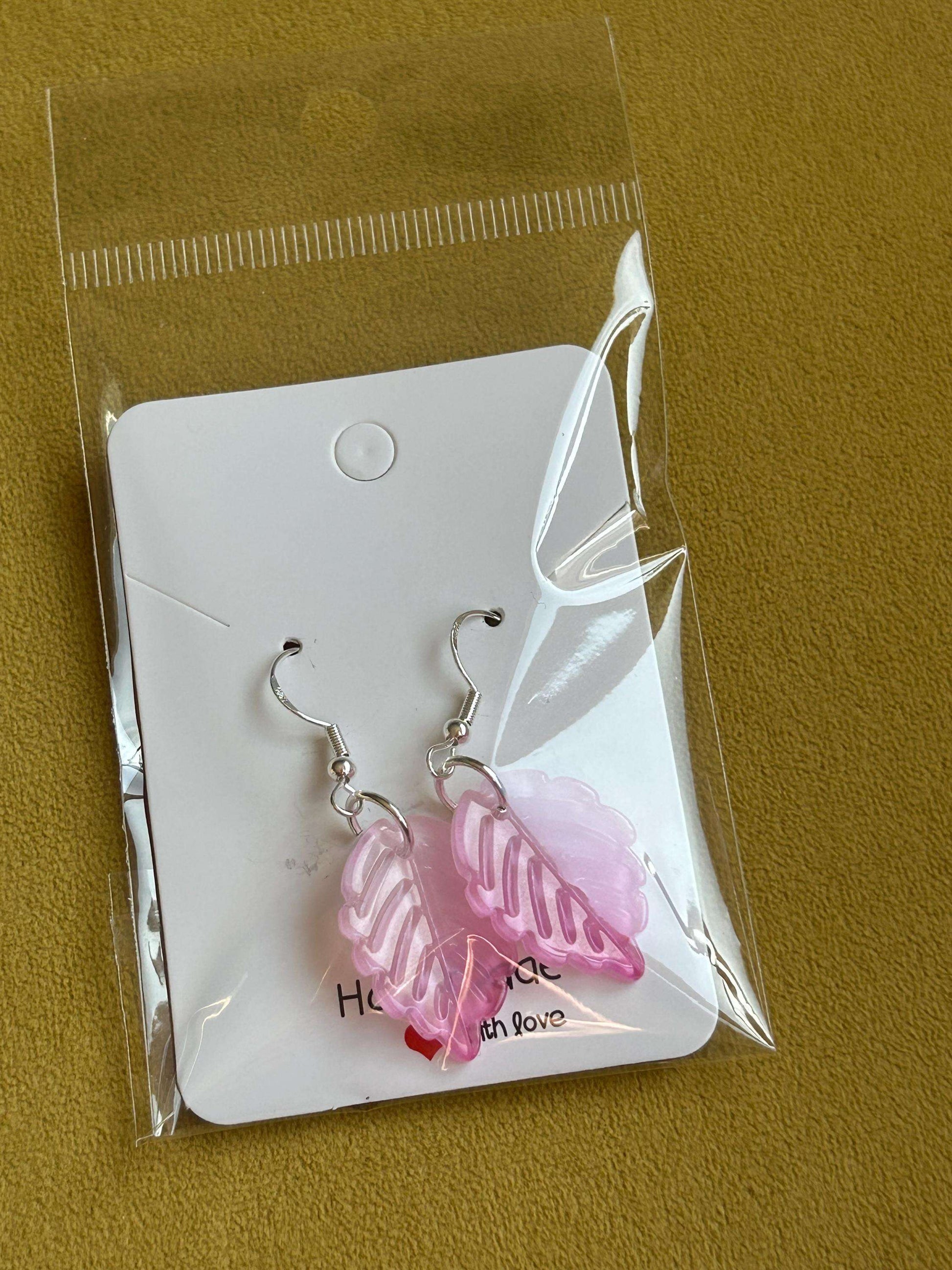 NEW Handmade Cute Coquette Sterling Silver Leaf Earrings Pink
