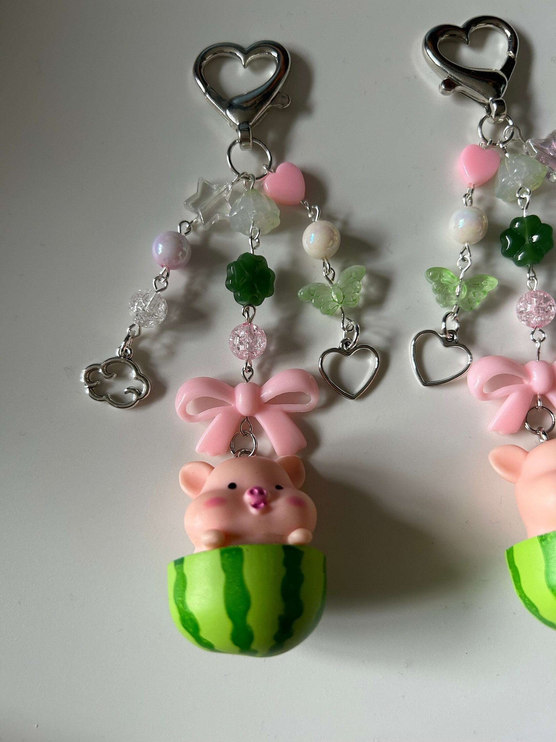 HANDMADE Cute Kawaii Piggy in a Watermelon Keychain