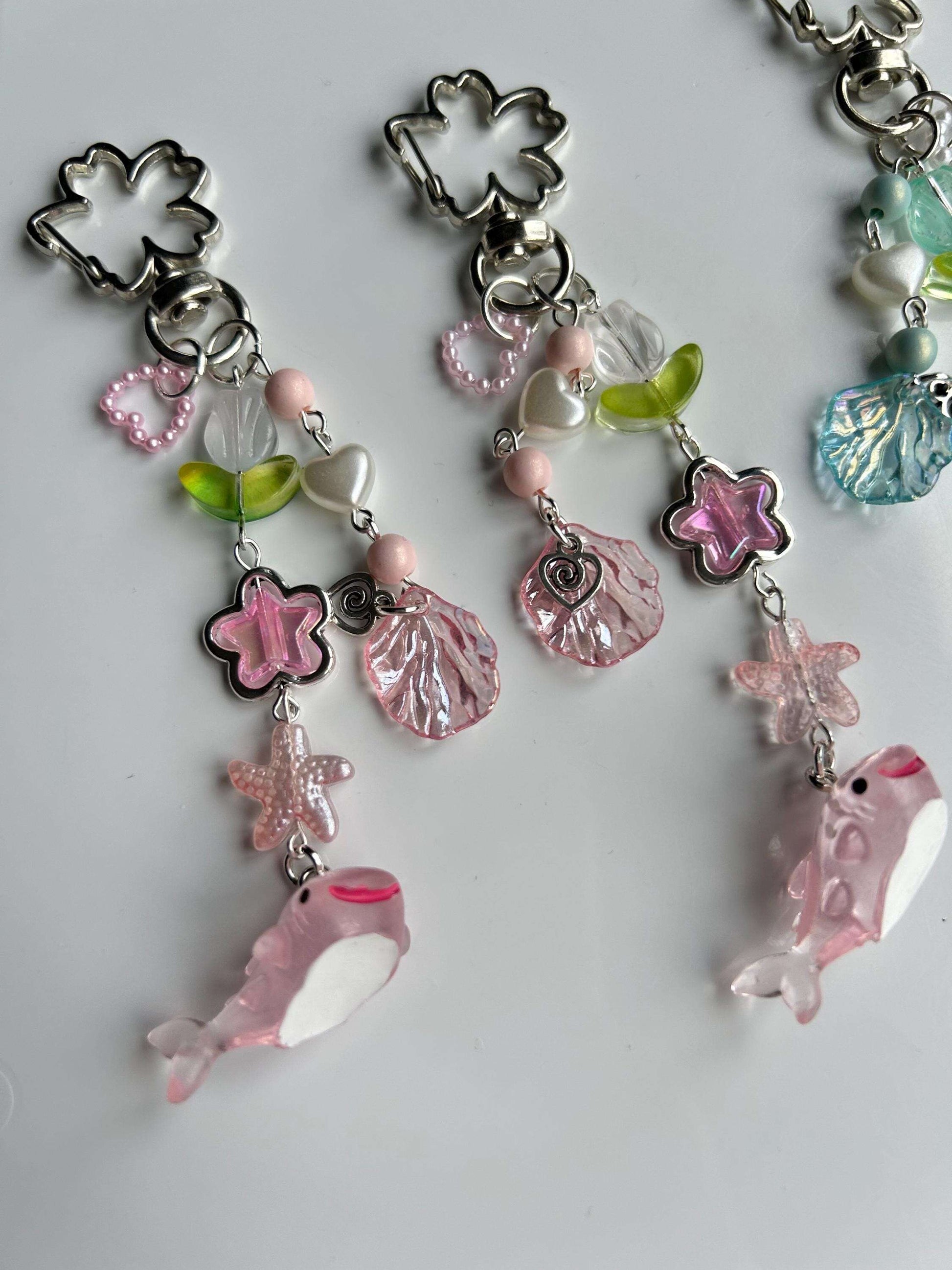 HANDMADE Cute Kawaii Pink Whale Shark Keychain Pink