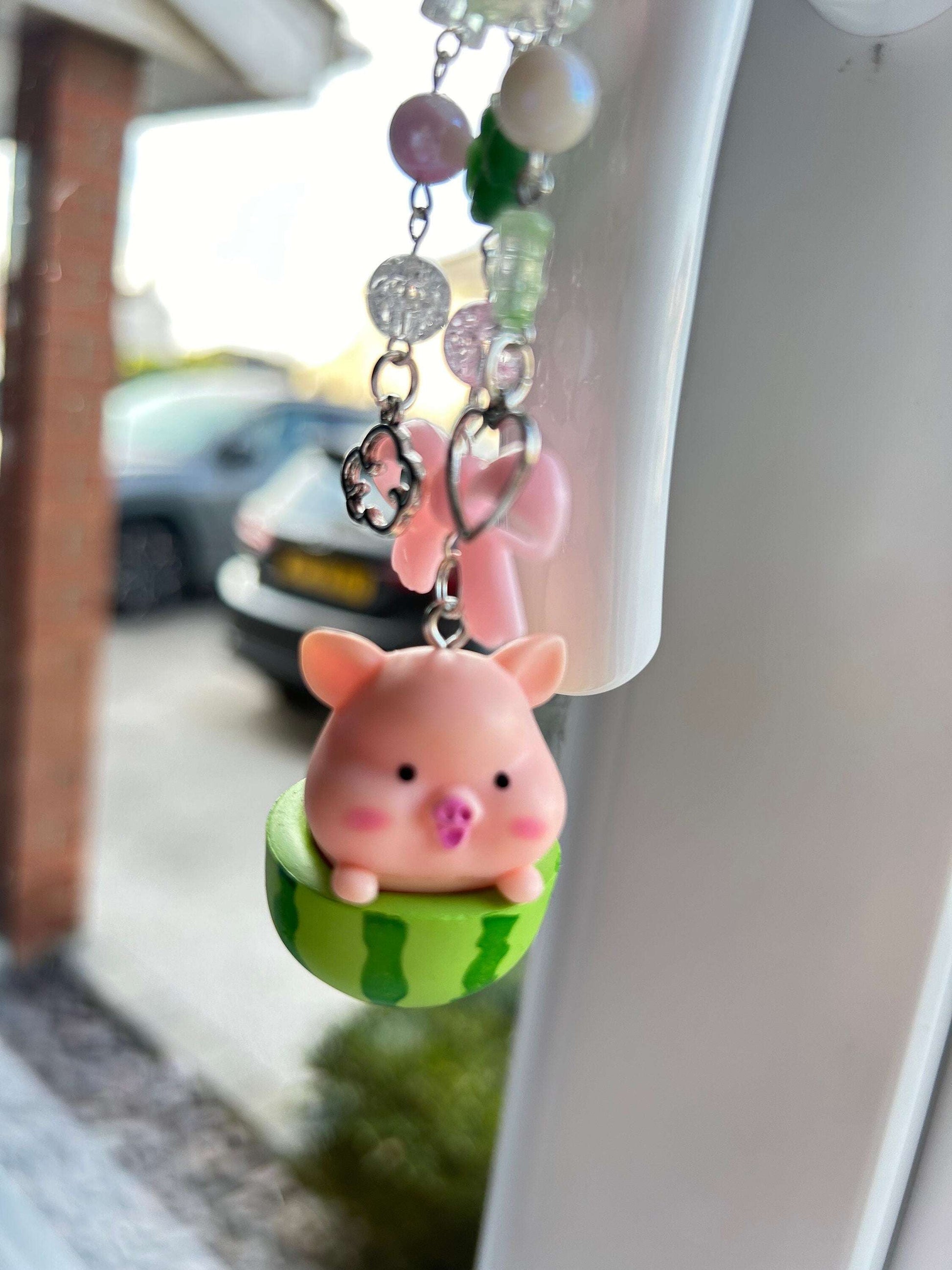 HANDMADE Cute Kawaii Piggy in a Watermelon Keychain