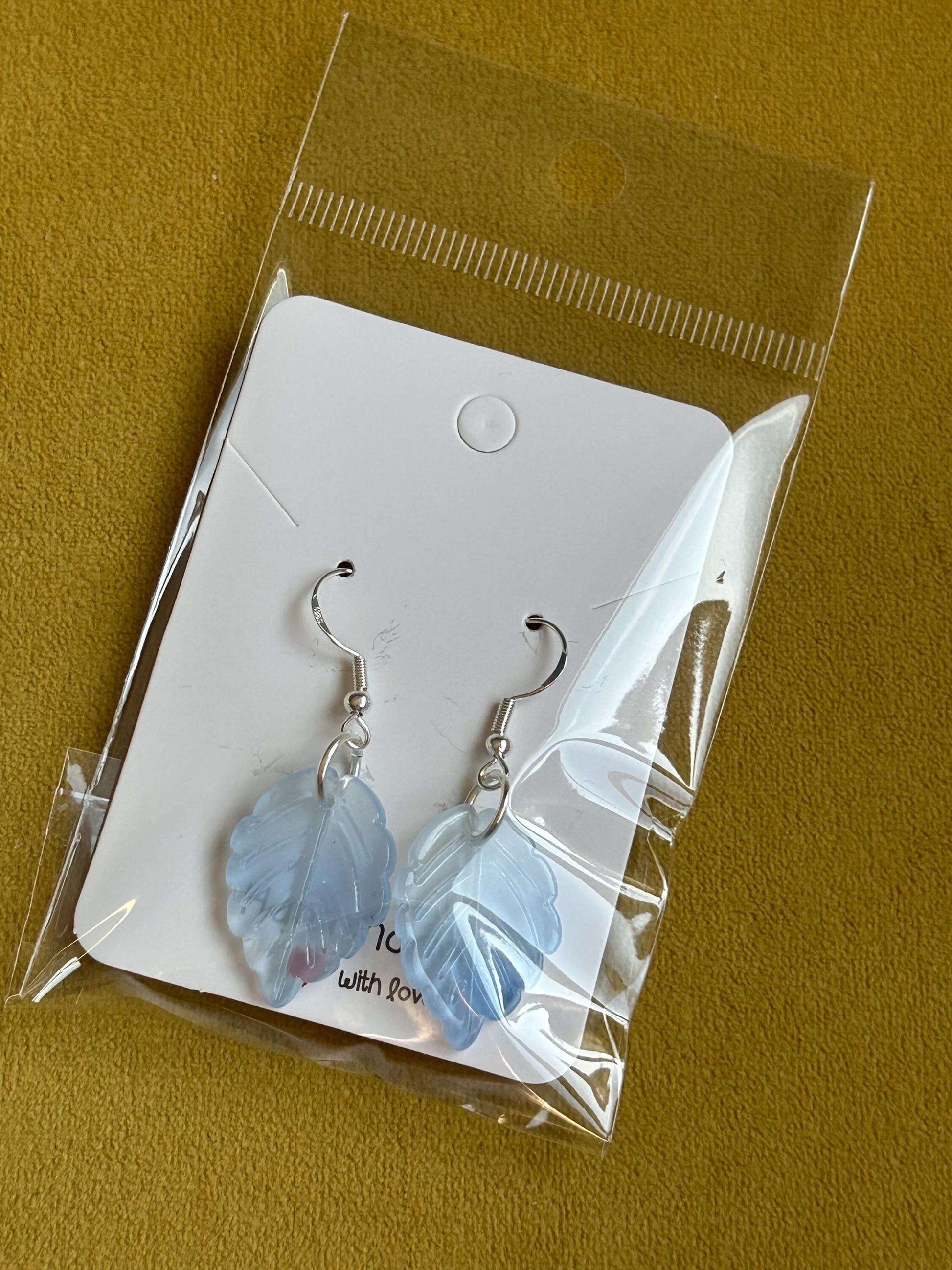 NEW Handmade Cute Coquette Sterling Silver Leaf Earrings Blue