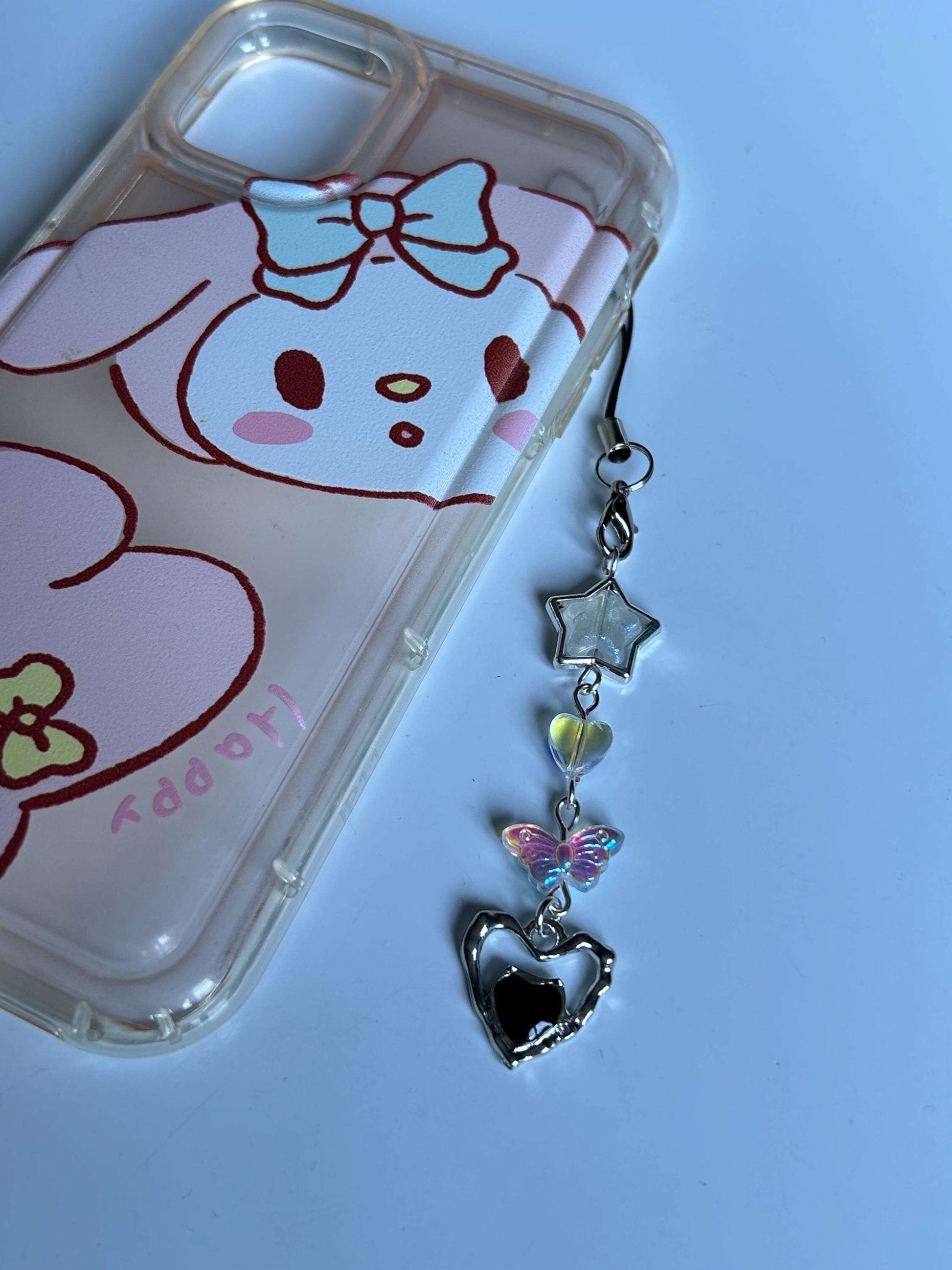 HANDMADE Cute Whimsical Black Phone Charms Heart