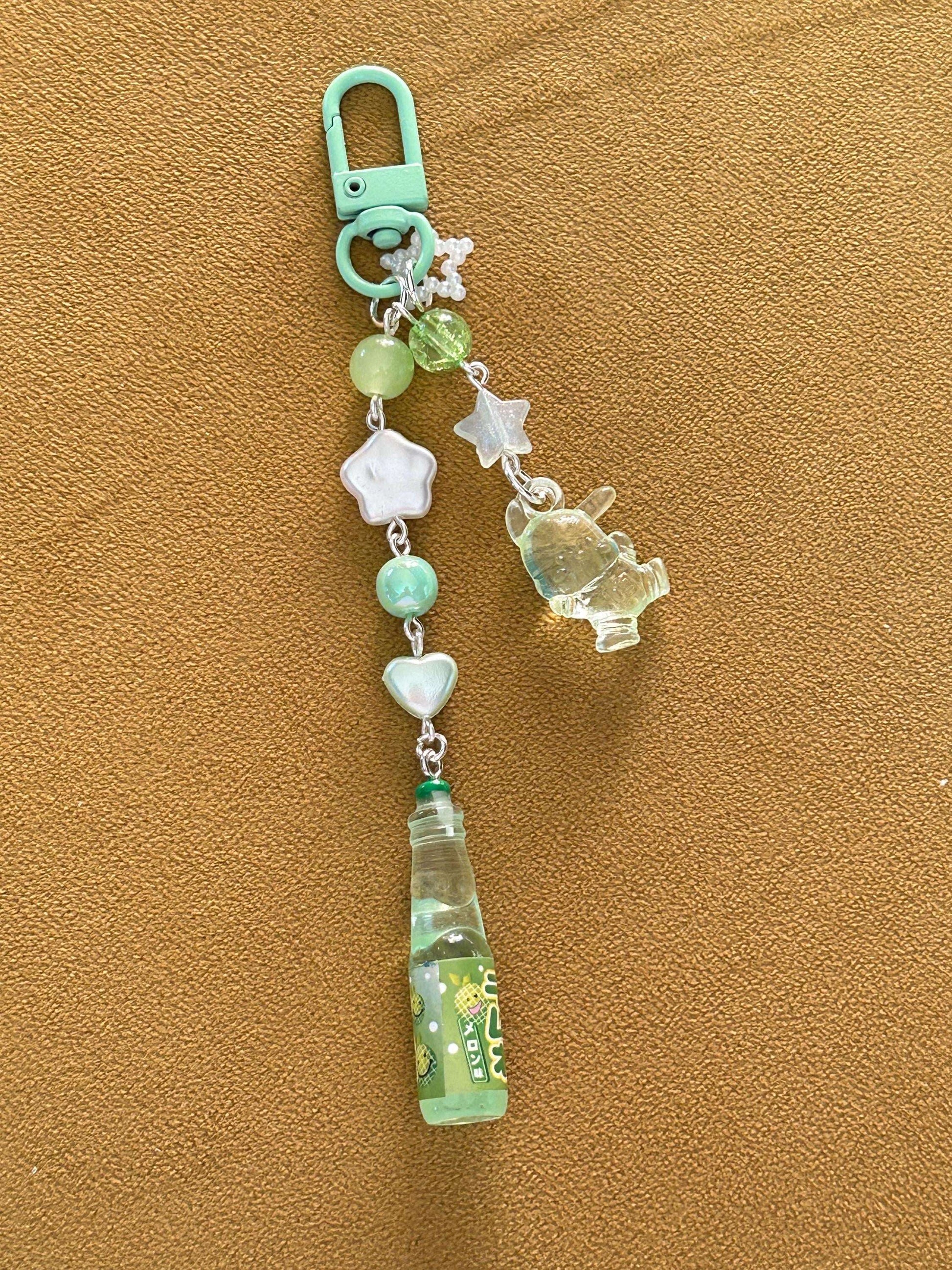 HANDMADE Kawaii Cute Themed Sanrio Ramune Drink Bottle Keychains Green Pochacco