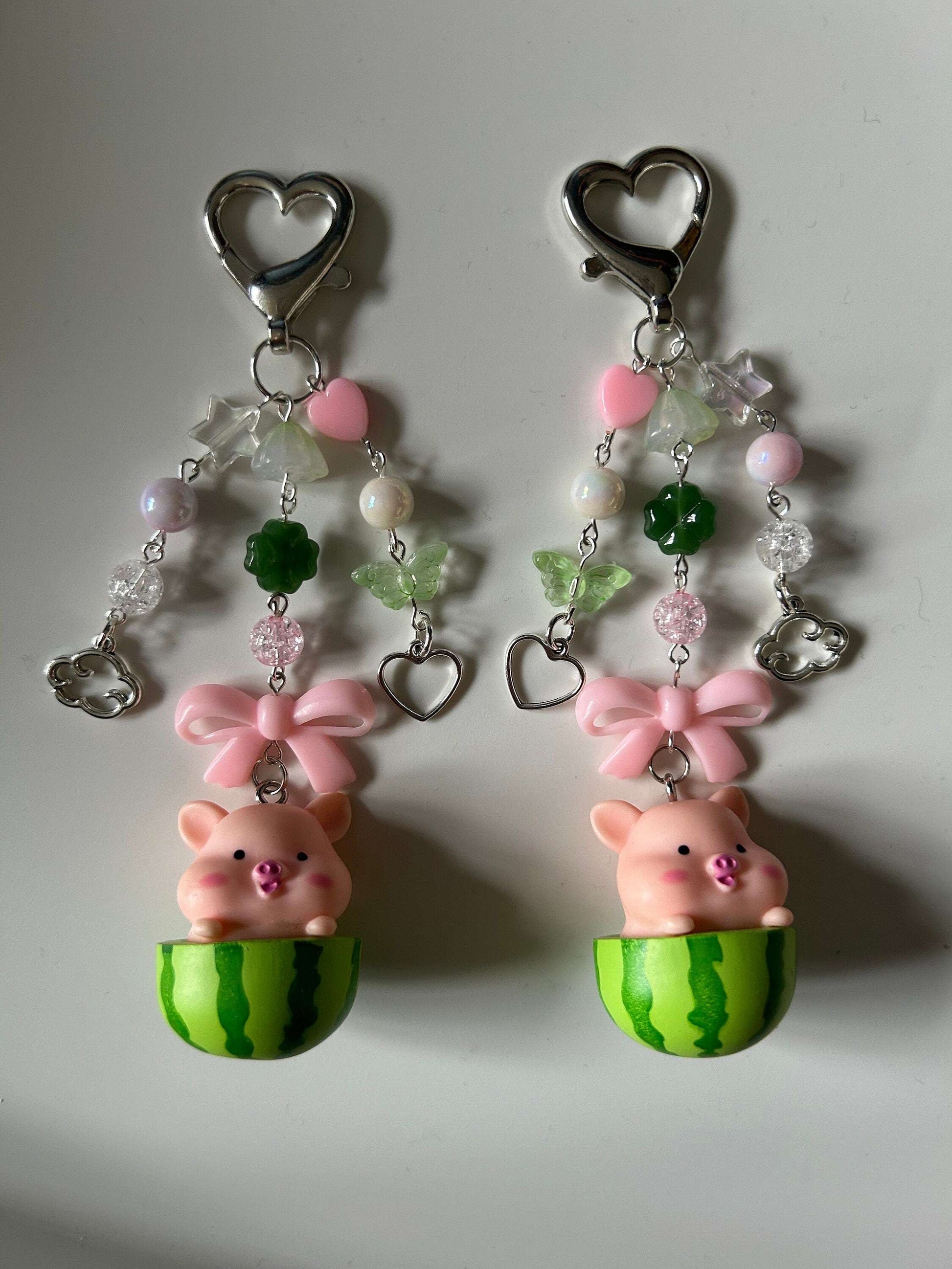 HANDMADE Cute Kawaii Piggy in a Watermelon Keychain
