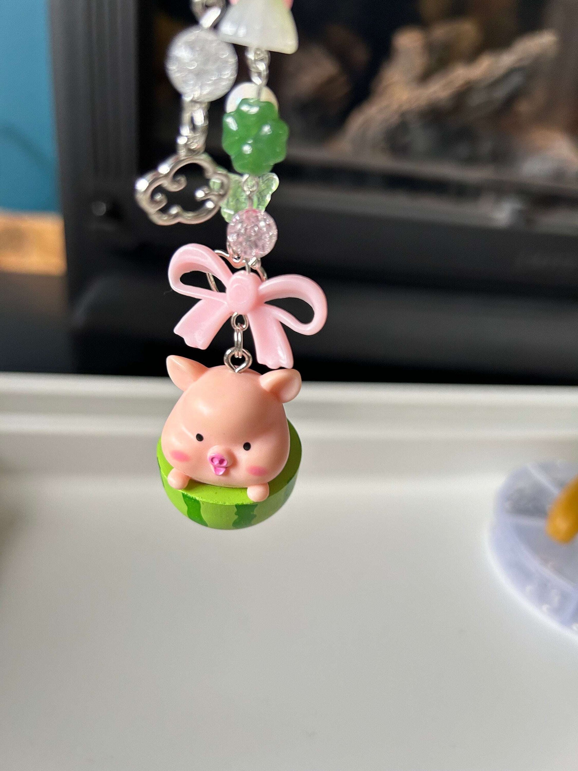 HANDMADE Cute Kawaii Piggy in a Watermelon Keychain