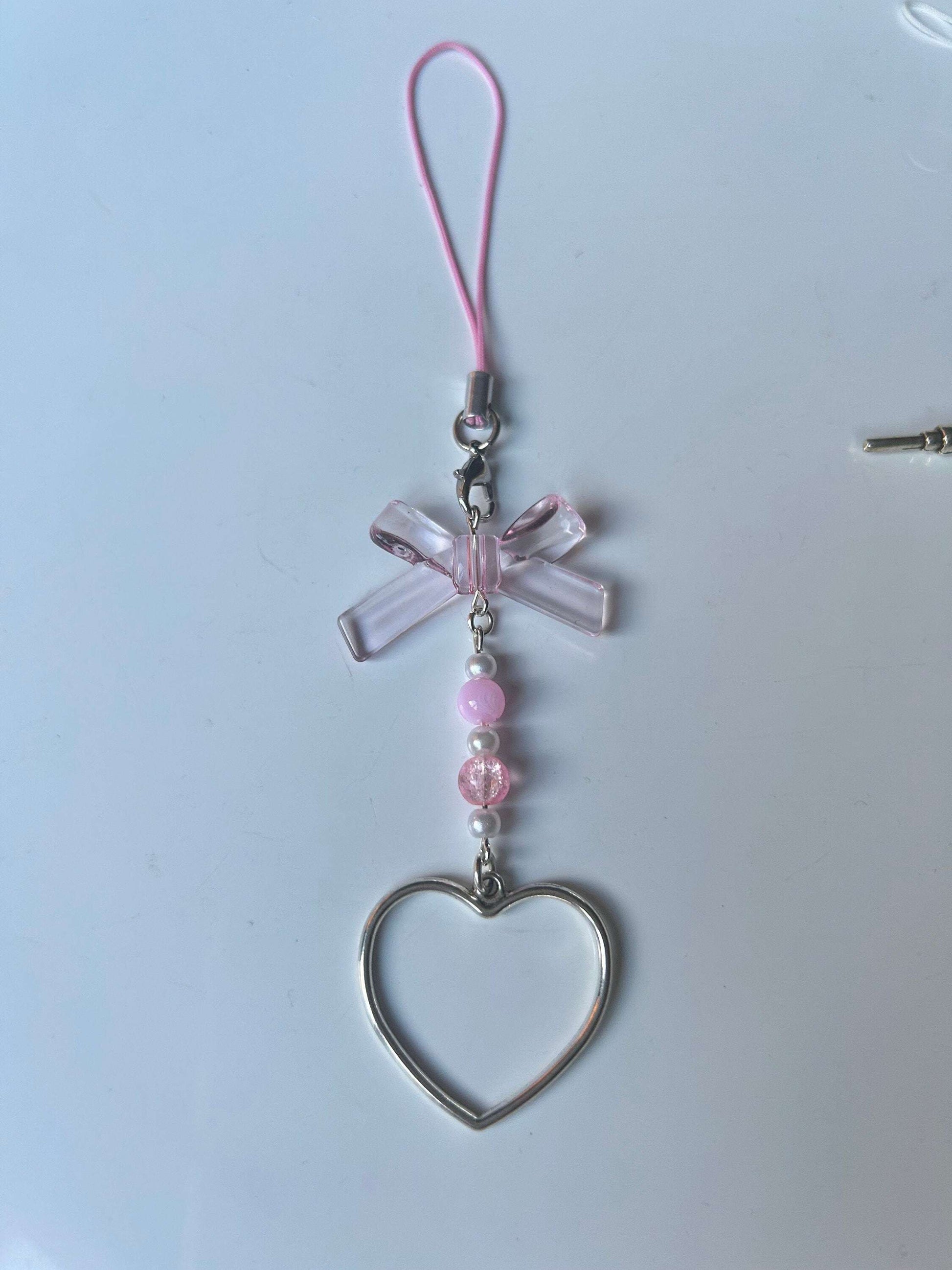 HANDMADE Cute Coquette Phone Charms Bow Bead Heart