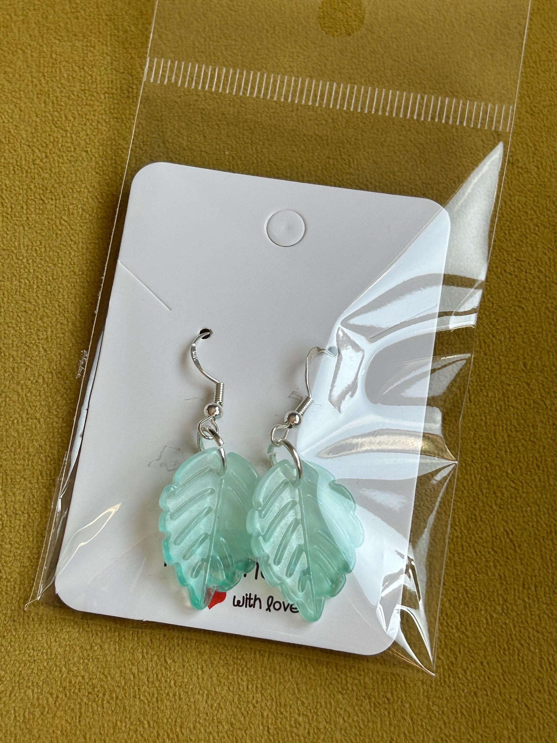 NEW Handmade Cute Coquette Sterling Silver Leaf Earrings Turquoise