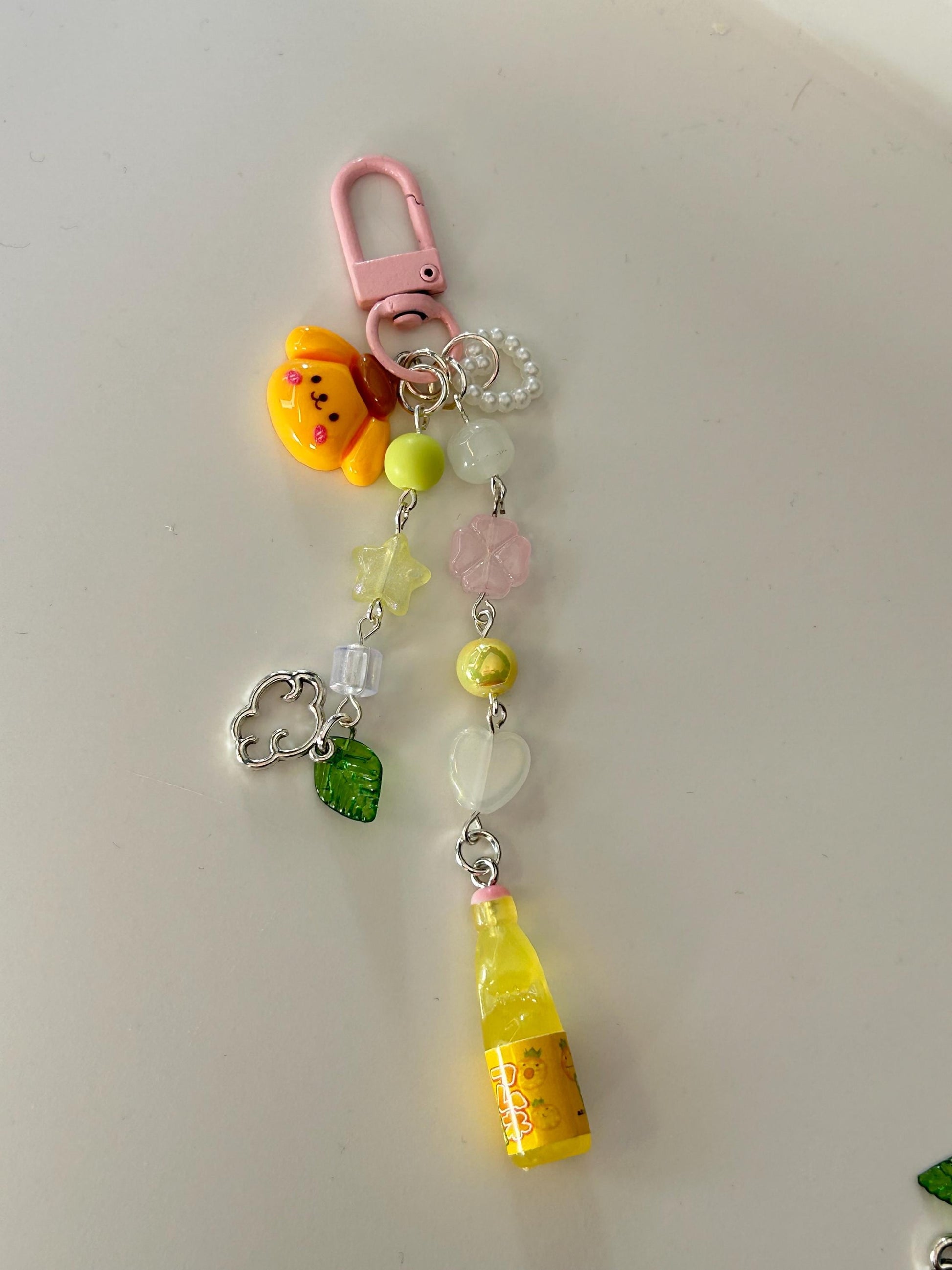 HANDMADE Kawaii Cute Themed Sanrio Ramune Drink Bottle Keychains Pompom Pink Clasp