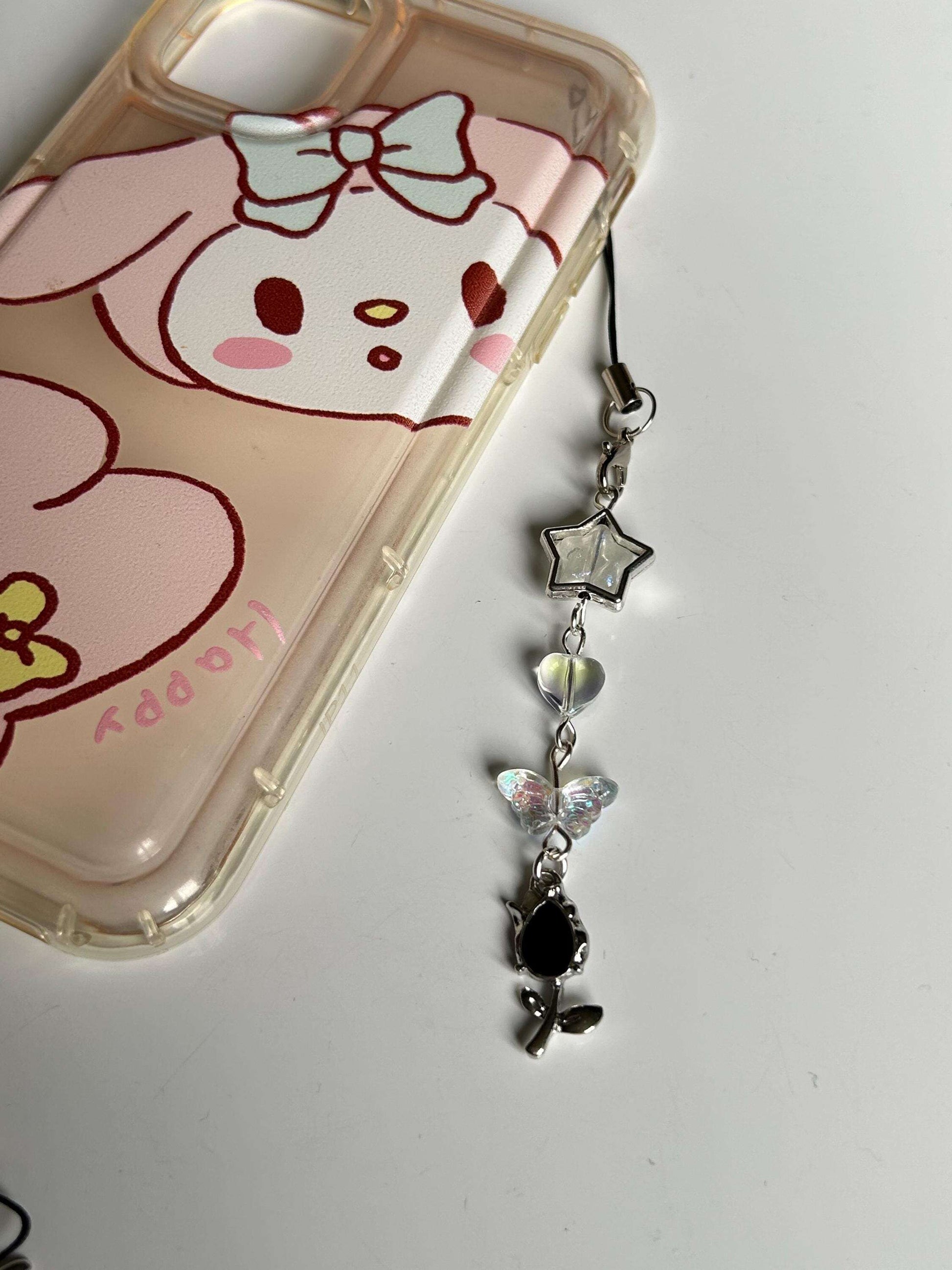 HANDMADE Cute Whimsical Black Phone Charms Flower