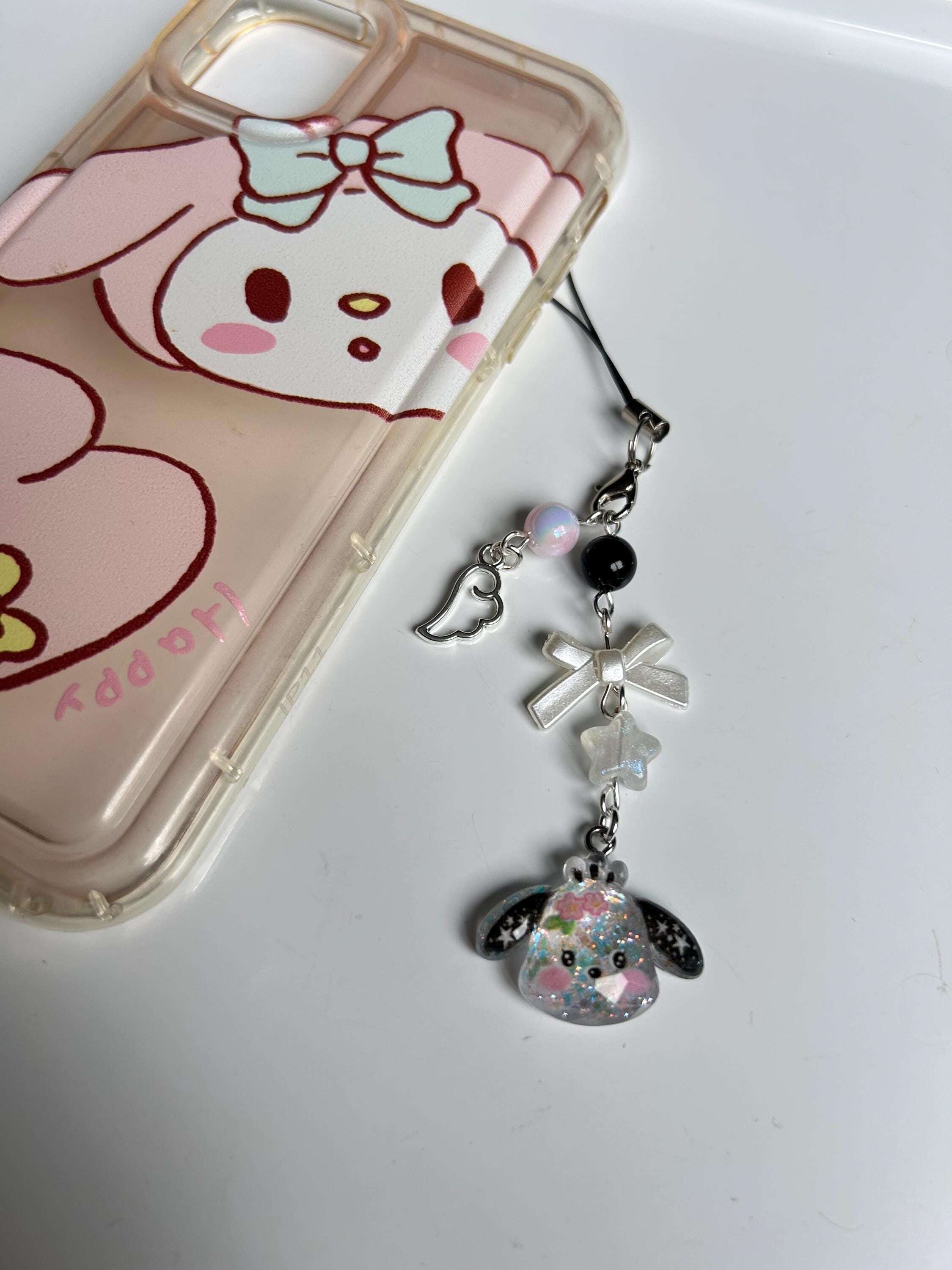 HANDMADE Cute Sanrio Themed Sparkle Phone Charms Pochacco