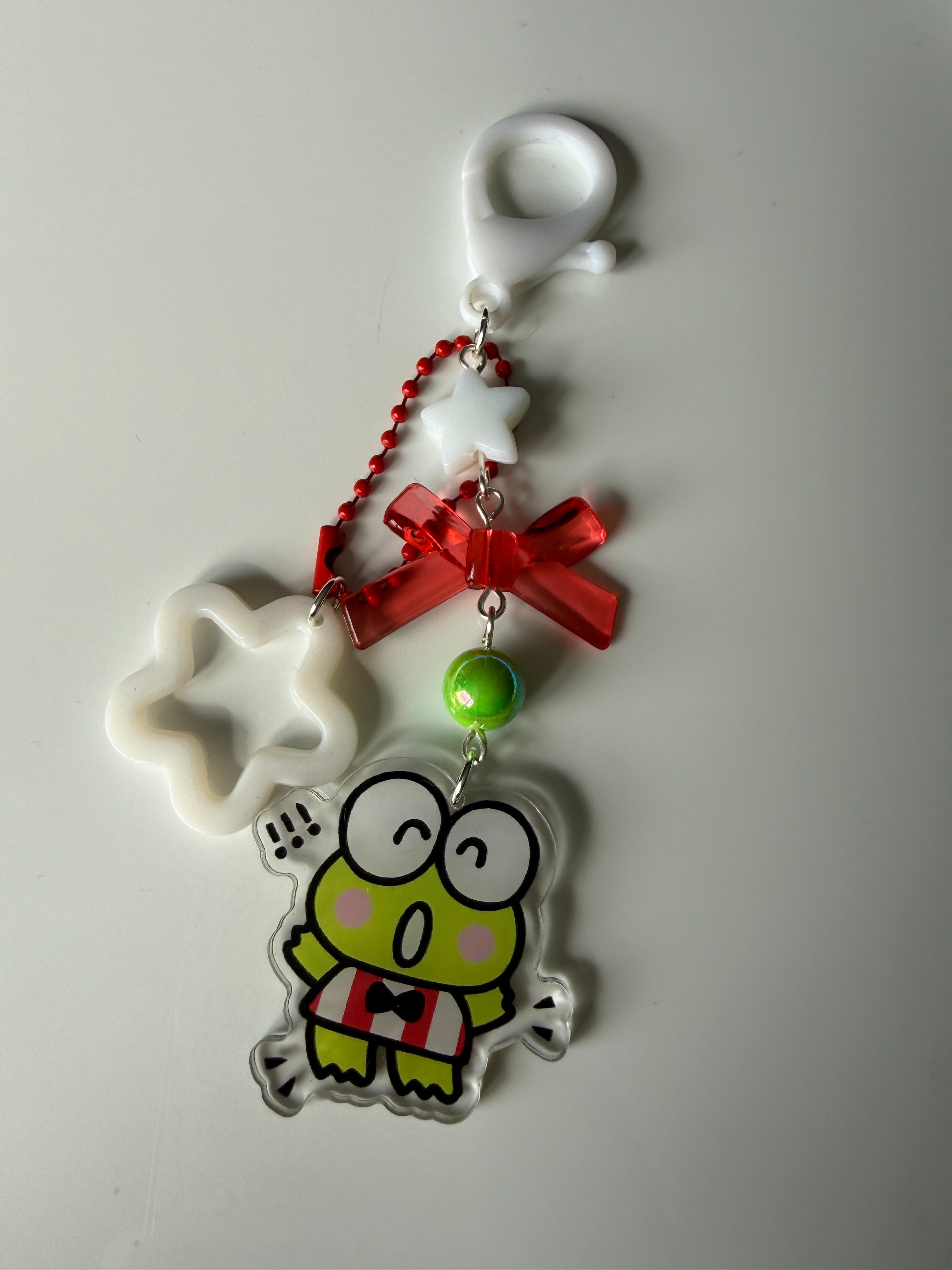 Kawaii Frog  Keychain – Keroppi Inspired Beaded Bag Charm, Cute Y2K Phone Strap, Handmade Kawaii Gift