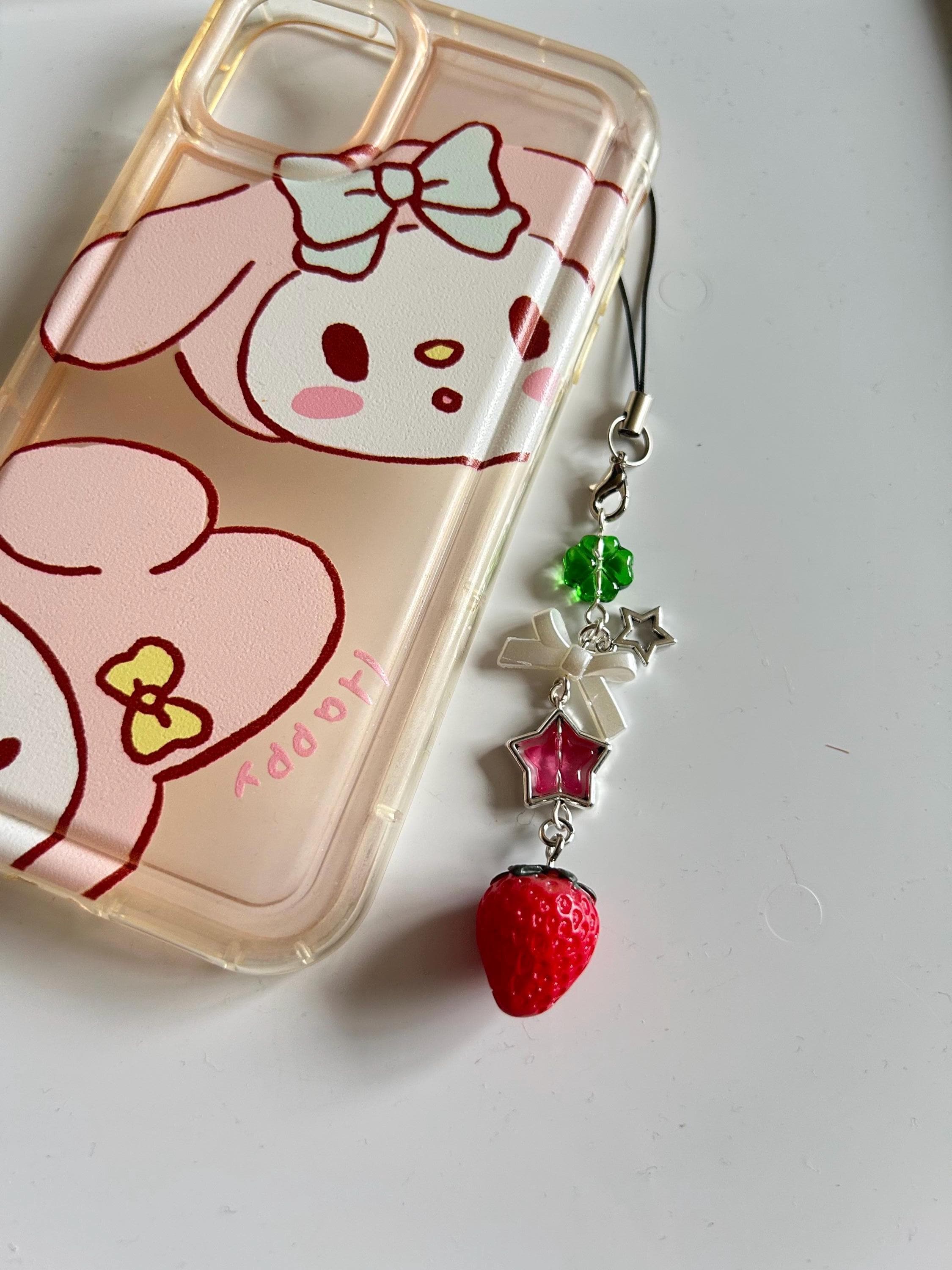 HANDMADE Cute Cottagecore Strawberry Phone Charms Light Green Red Star