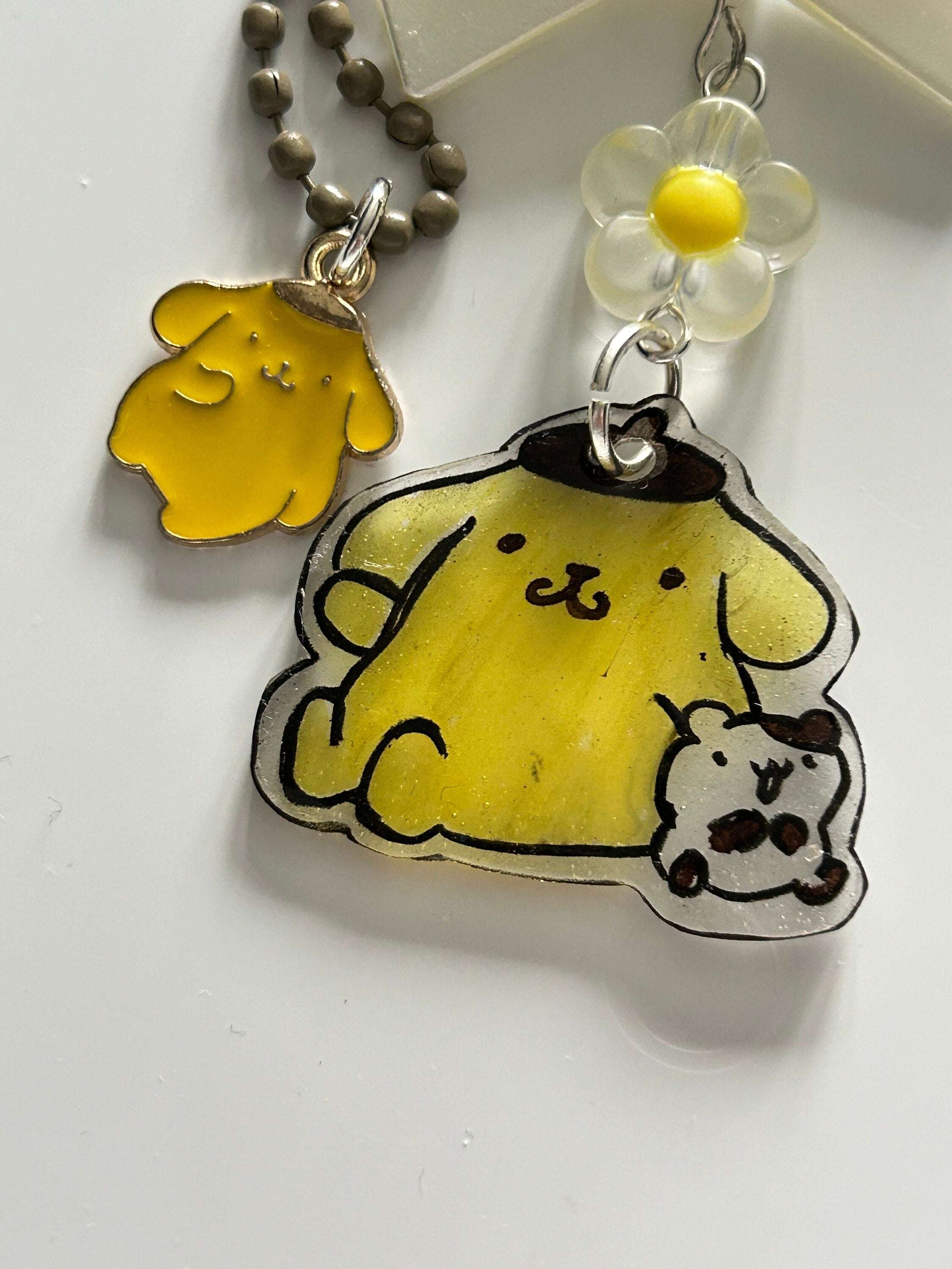 HANDMADE Cute Hand Drawn Shrinky Dink Sanrio Themed Keychains Pompompurin