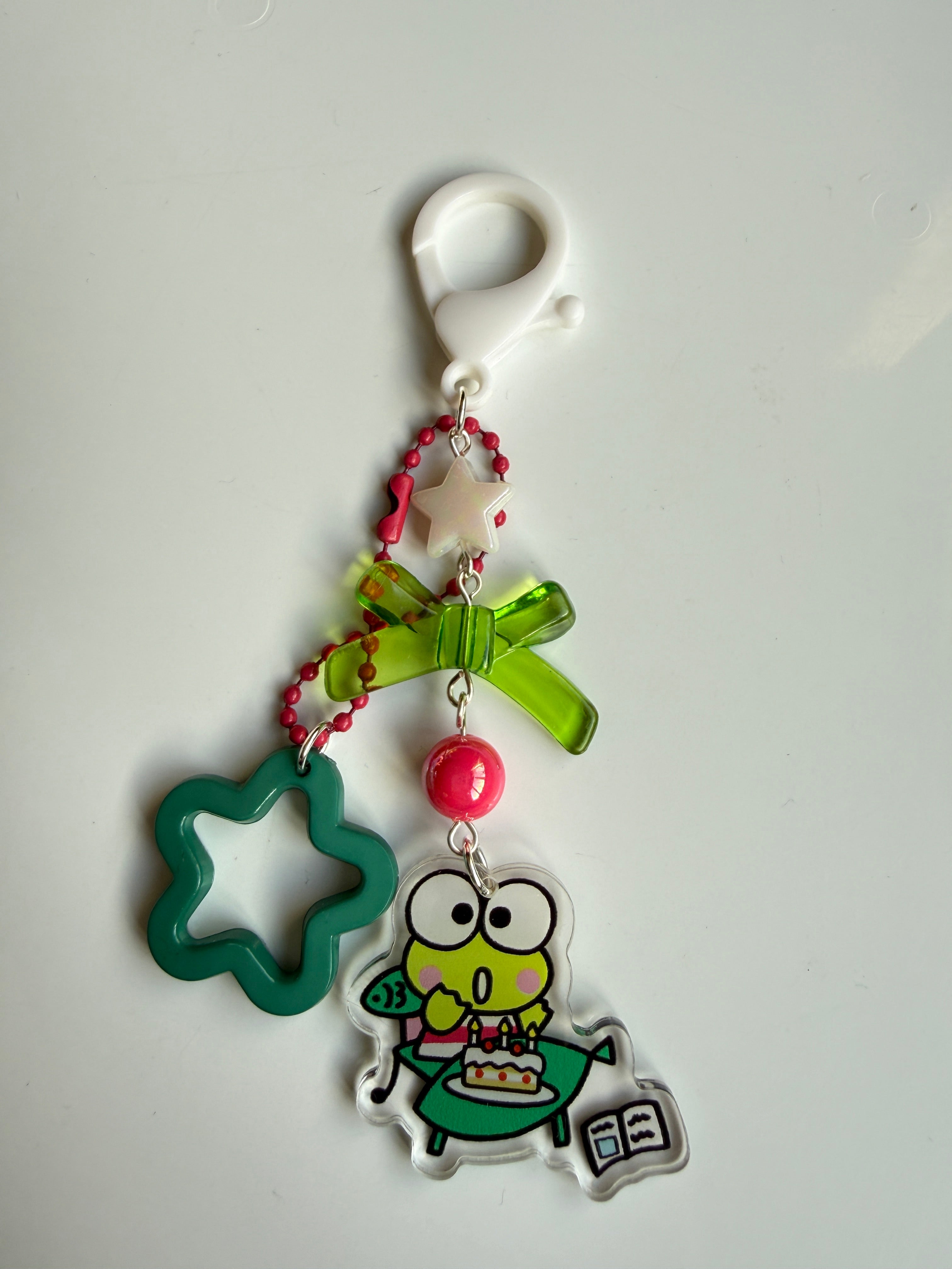 Kawaii Frog Phone Charm Keychain – Keroppi Inspired Beaded Bag Charm, Cute Y2K Phone Strap, Handmade Kawaii Gift