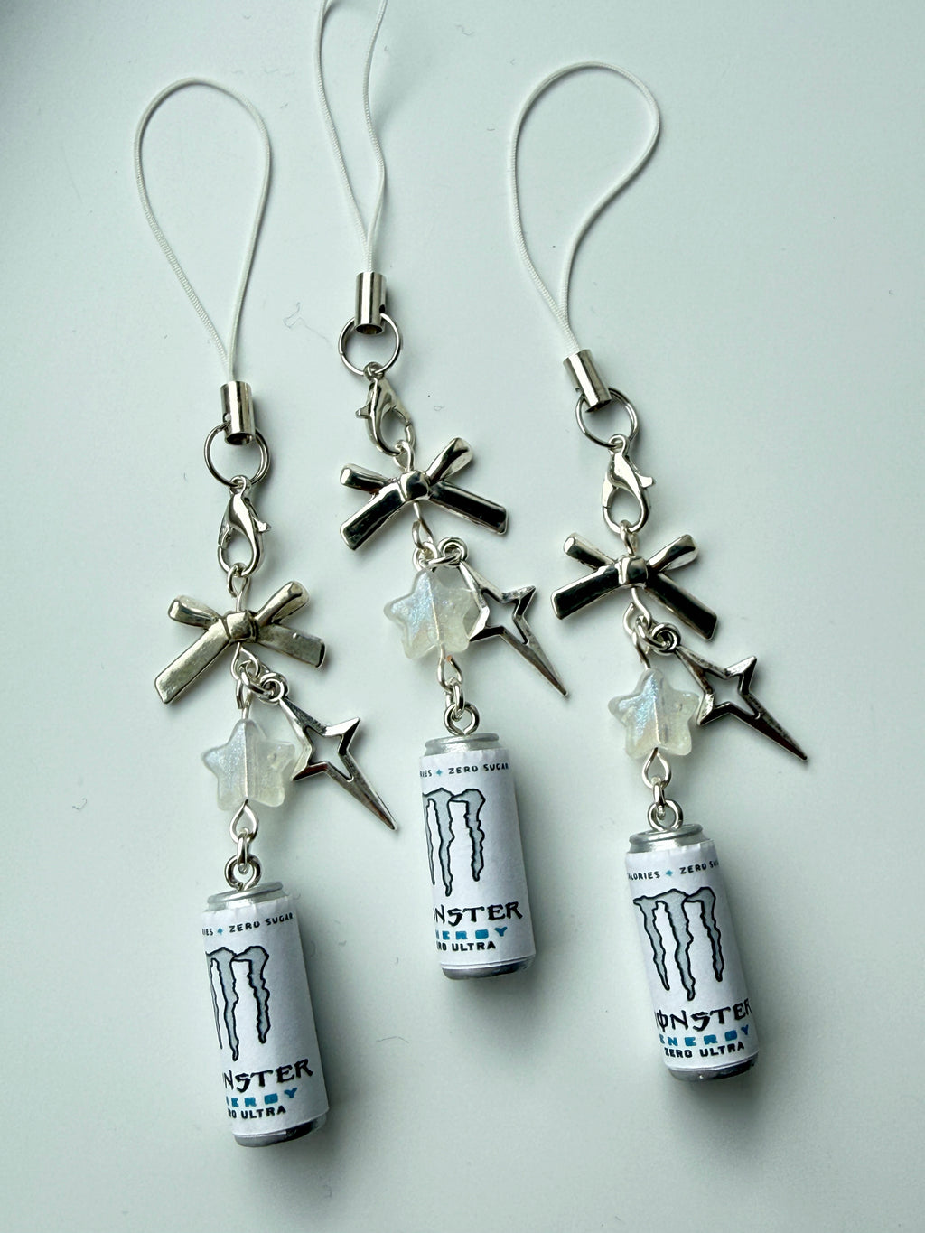 Mini Energy Drink Can Phone Charm  Handmade Mini Can Phone Strap | Kawaii Y2K Accessory | Cute Bag Charm | White & Silver