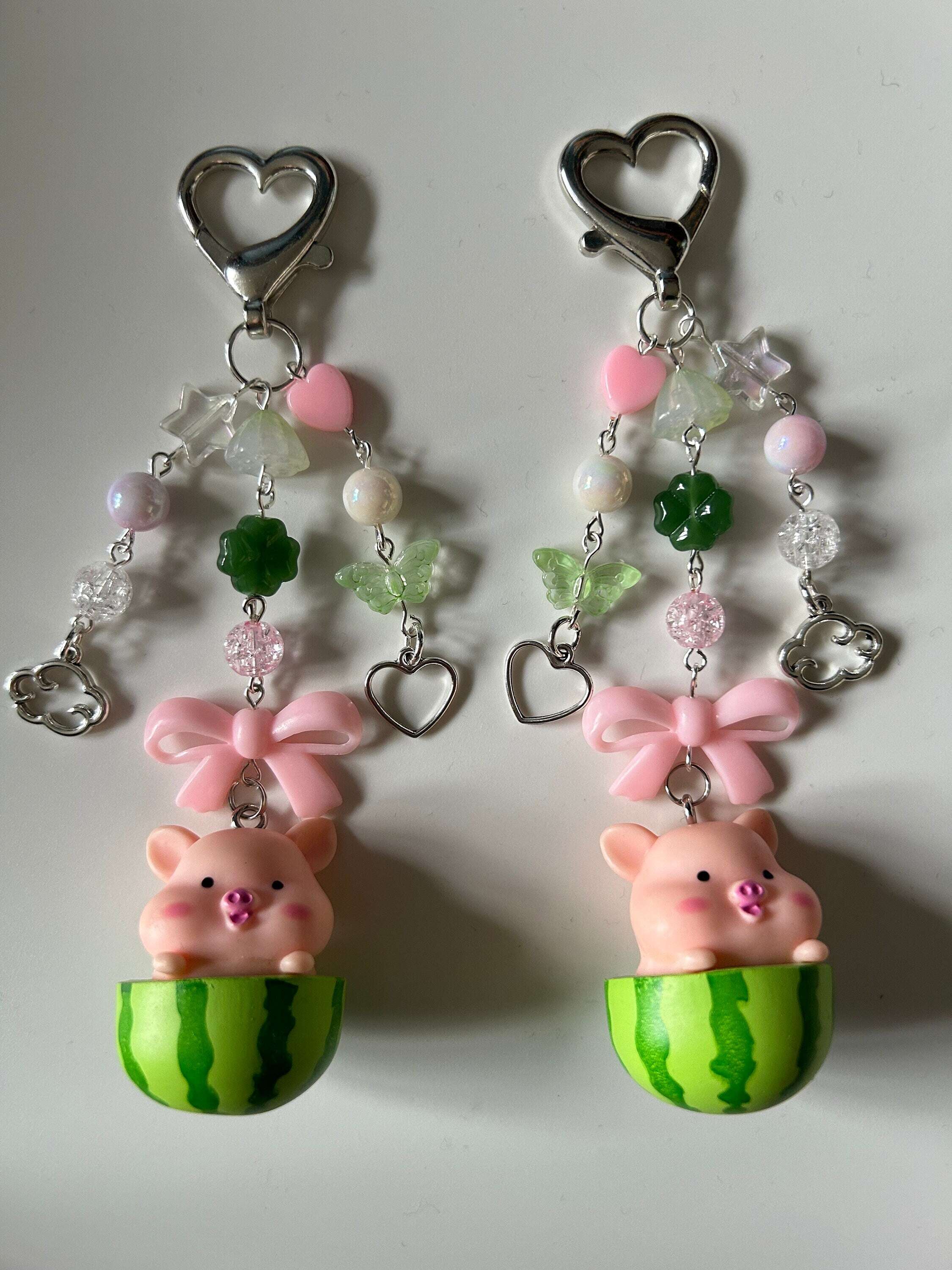 HANDMADE Cute Kawaii Piggy in a Watermelon Keychain