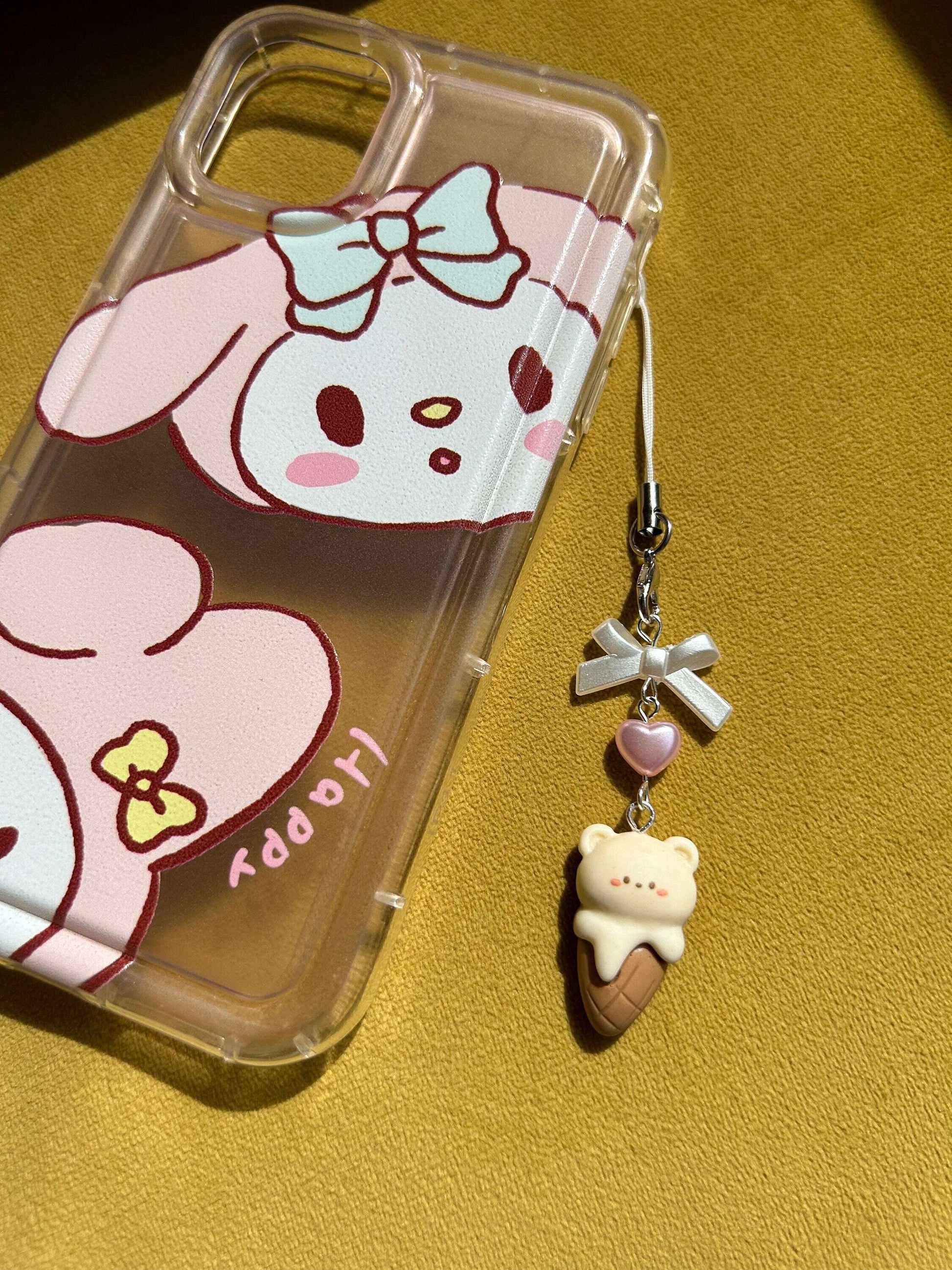 HANDMADE Cute Kawaii Choco Bunny and Bear Ice Cream Phone Charms Vanilla Bear