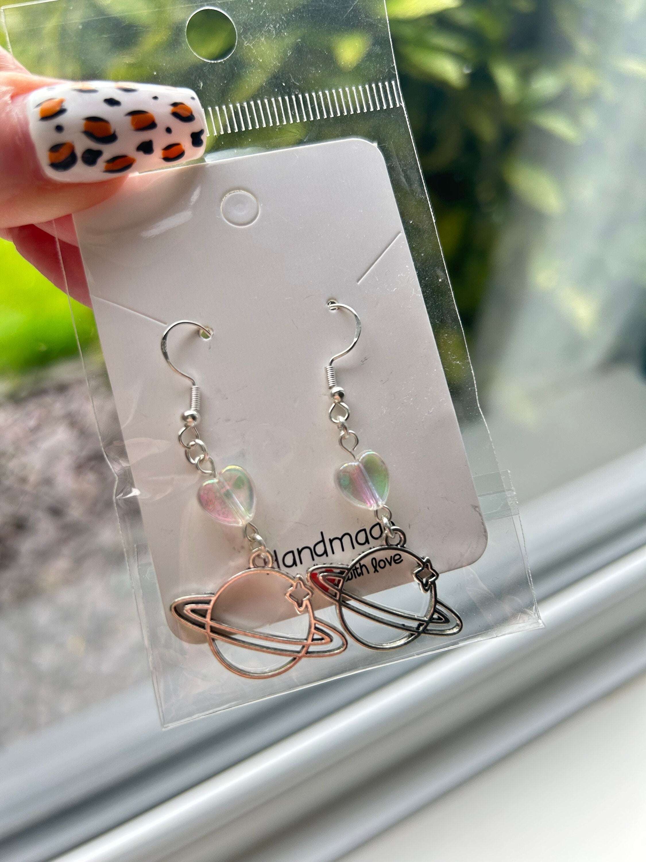 Handmade Cute Sterling Silver Earrings Iridescent Heart