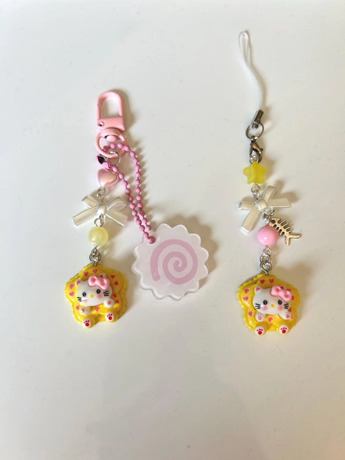 HANDMADE Cute Hello Kitty Cookie Themed Phone Charms and Matching Keychains - Beadsbylillixx