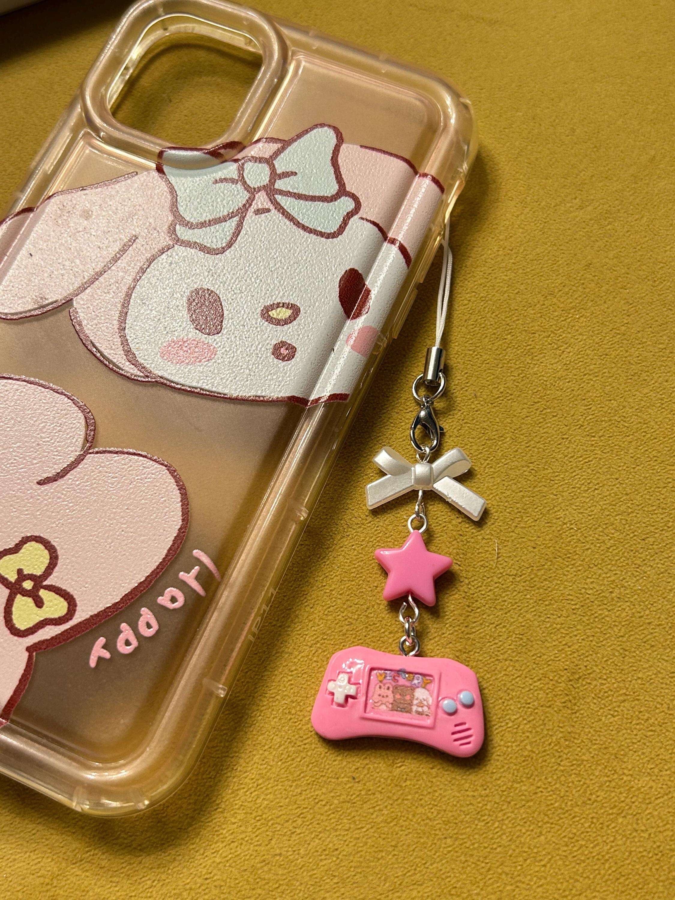 HANDMADE Cute Retro Gamer Girl Console Phone Charms Dark Pink