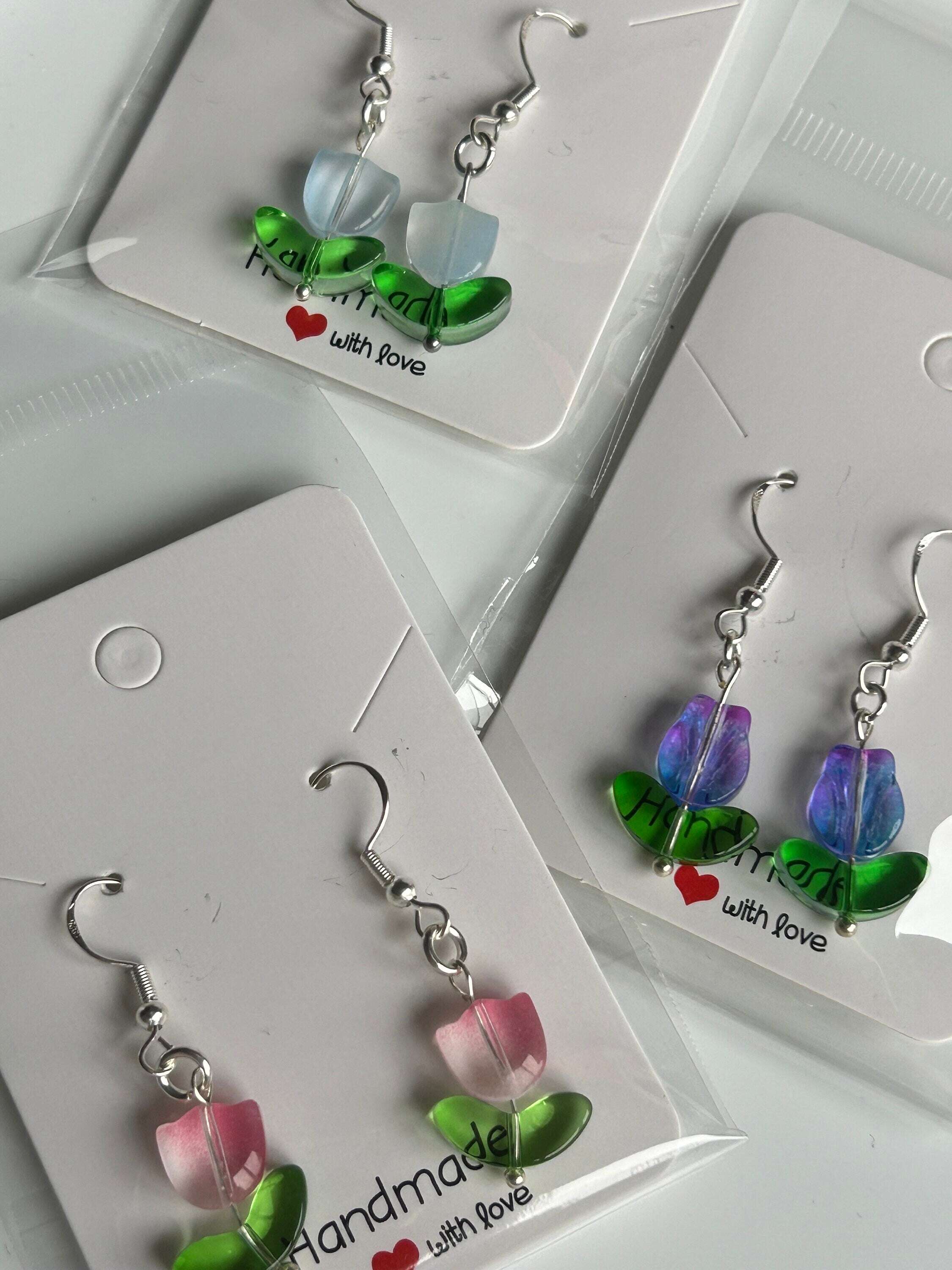 Handmade Cute Coquette Sterling Silver Tulip Earrings