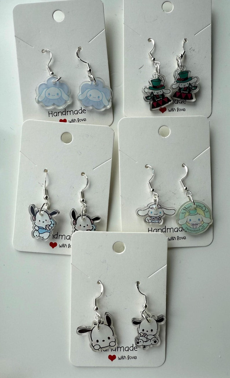 Handmade Cute Sanrio Themed Cinnamoroll and pochacco Sterling Silver Earrings