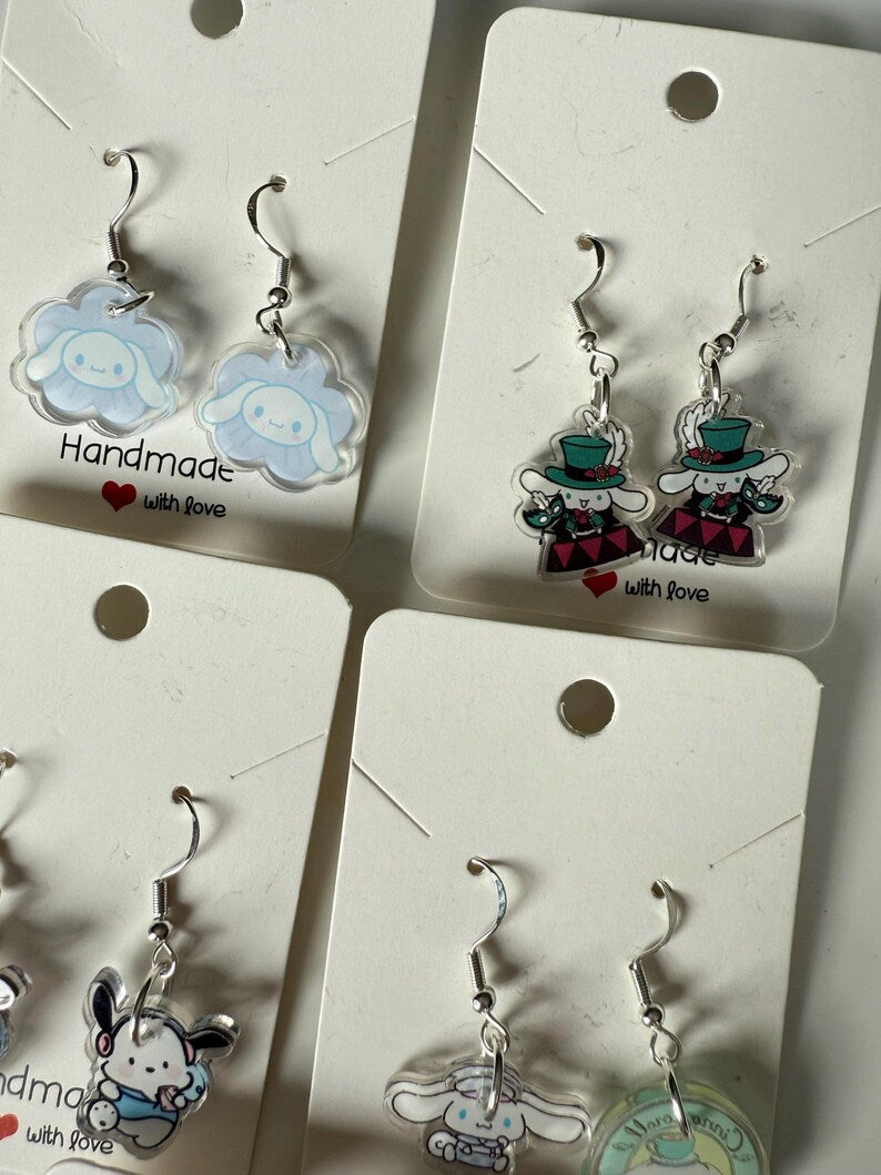 Handmade Cute Sanrio Themed Cinnamoroll and pochacco Sterling Silver Earrings