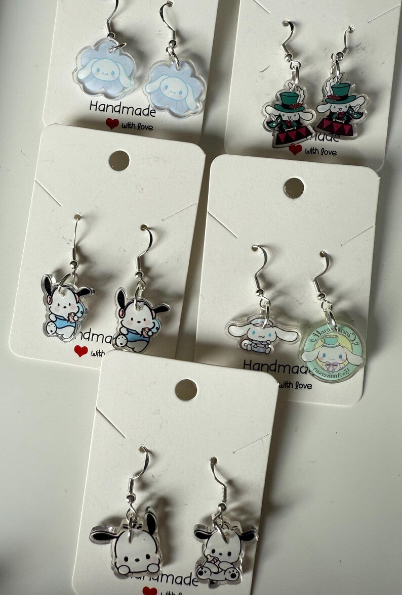 Handmade Cute Sanrio Themed Cinnamoroll and pochacco Sterling Silver Earrings