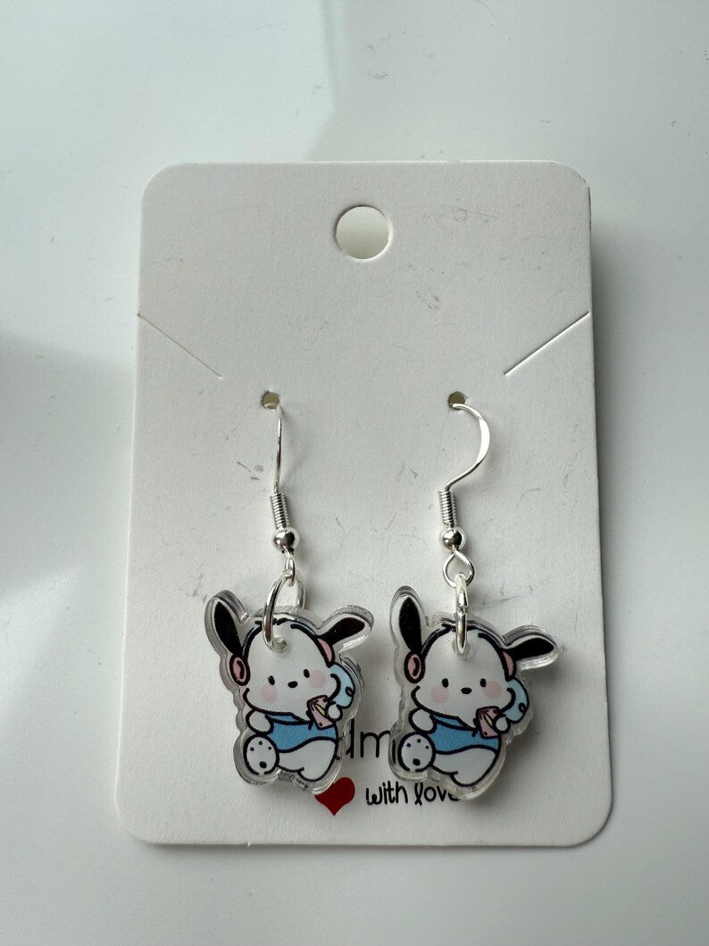 Handmade Cute Sanrio Themed Cinnamoroll and pochacco Sterling Silver Earrings