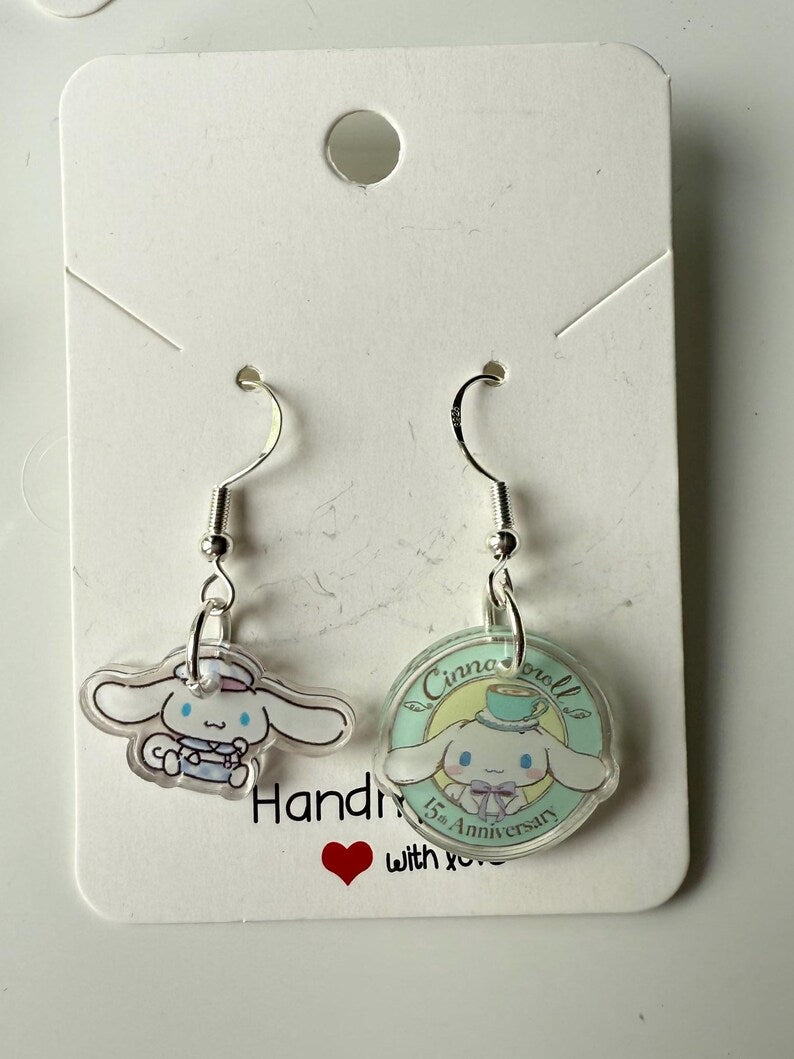 Handmade Cute Sanrio Themed Cinnamoroll and pochacco Sterling Silver Earrings