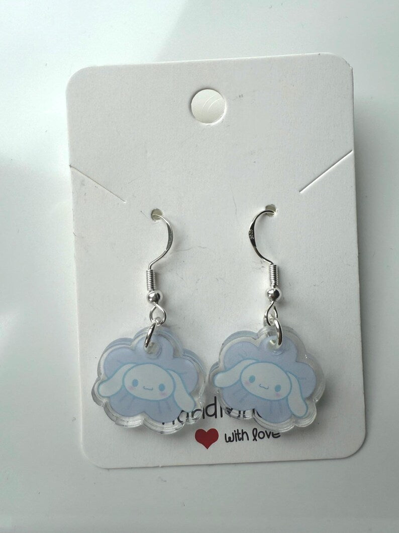 Handmade Cute Sanrio Themed Cinnamoroll and pochacco Sterling Silver Earrings