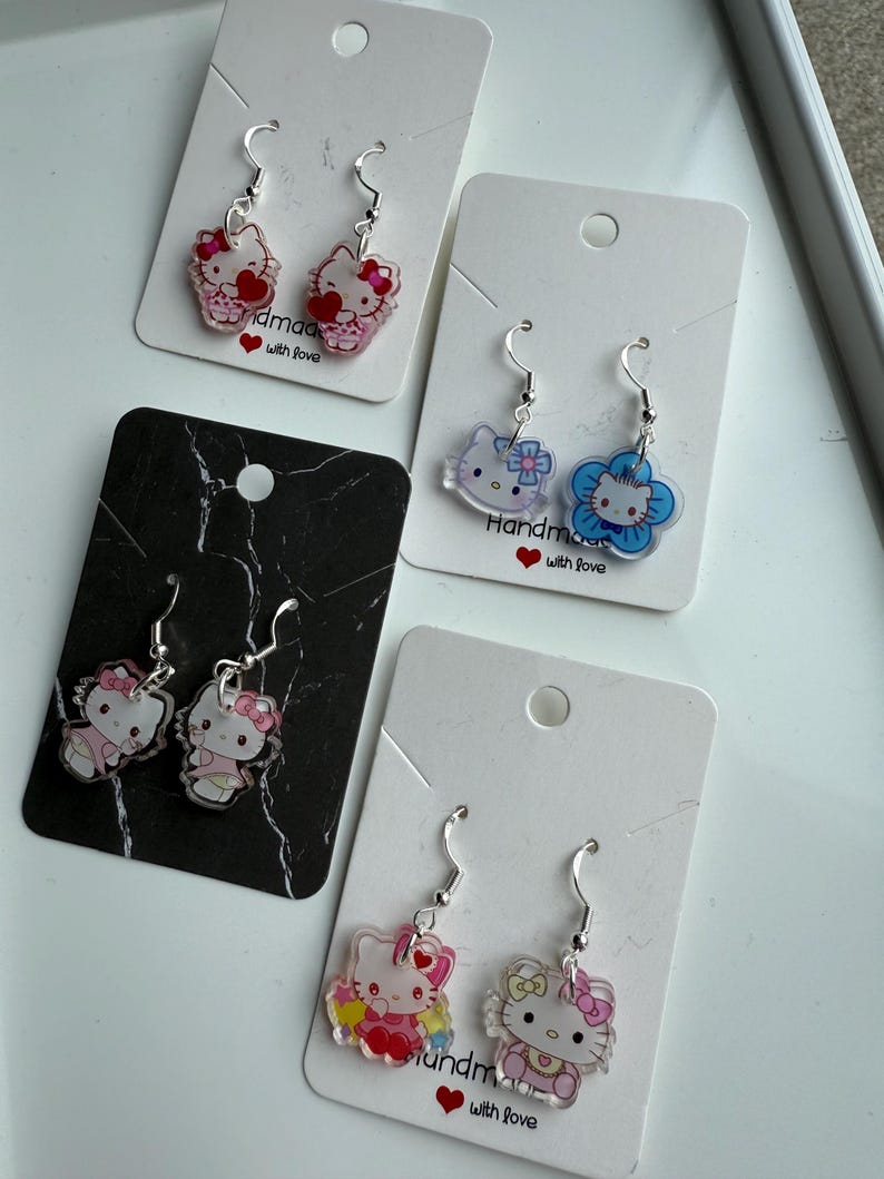 Handmade Cute Sanrio Themed hello kitty Sterling Silver Earrings