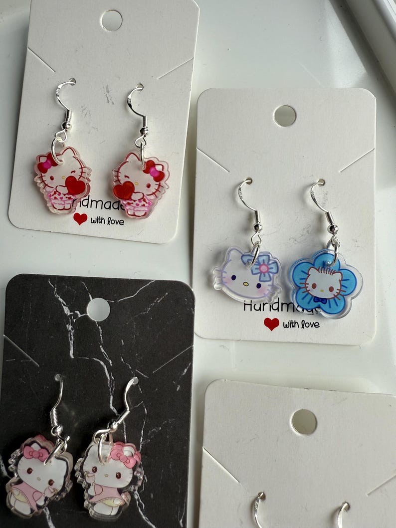 Handmade Cute Sanrio Themed hello kitty Sterling Silver Earrings