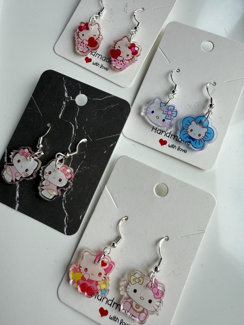 Handmade Cute Sanrio Themed hello kitty Sterling Silver Earrings