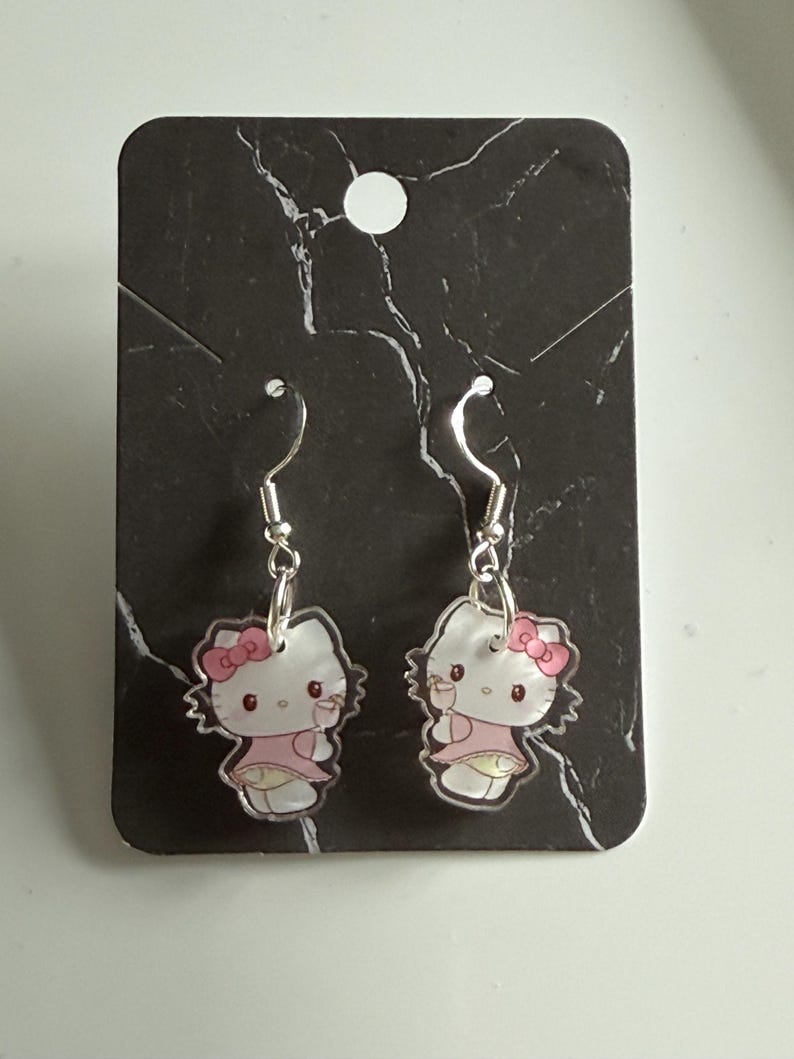 Handmade Cute Sanrio Themed hello kitty Sterling Silver Earrings