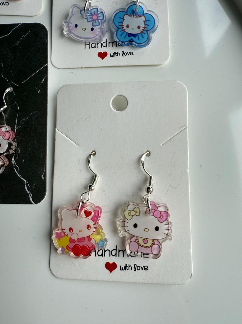 Handmade Cute Sanrio Themed hello kitty Sterling Silver Earrings