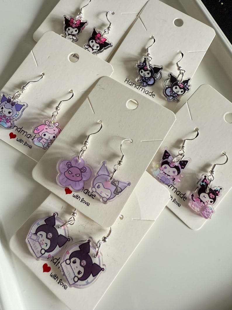 Handmade Cute Sanrio Themed kuromi Sterling Silver Earrings