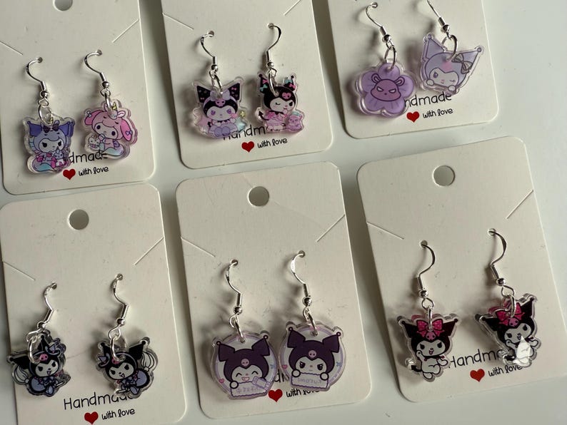 Handmade Cute Sanrio Themed kuromi Sterling Silver Earrings
