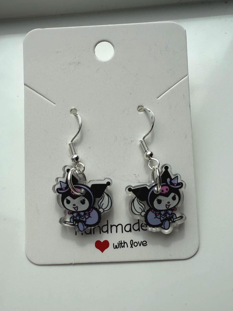 Handmade Cute Sanrio Themed kuromi Sterling Silver Earrings