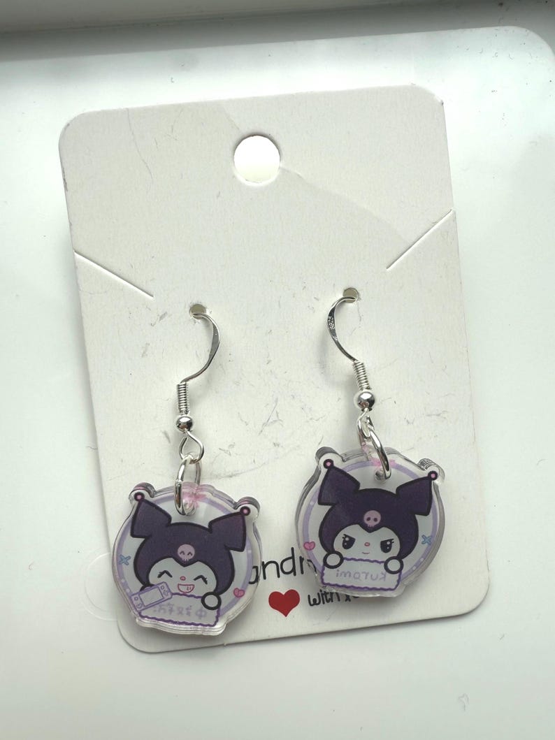 Handmade Cute Sanrio Themed kuromi Sterling Silver Earrings