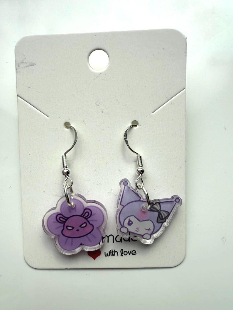 Handmade Cute Sanrio Themed kuromi Sterling Silver Earrings